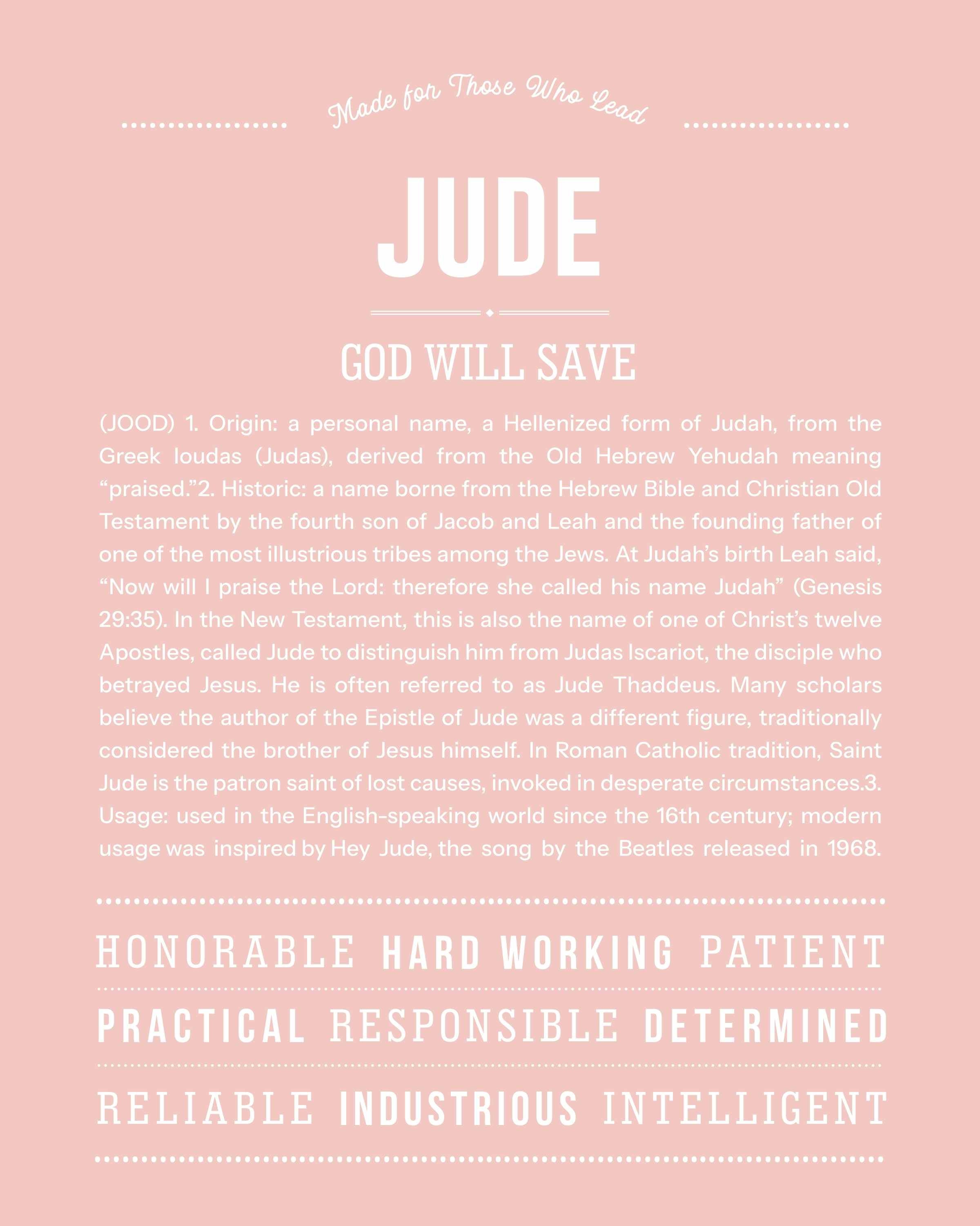 Jude | Personalised Name Meaning Print – Custom Name Art Gift