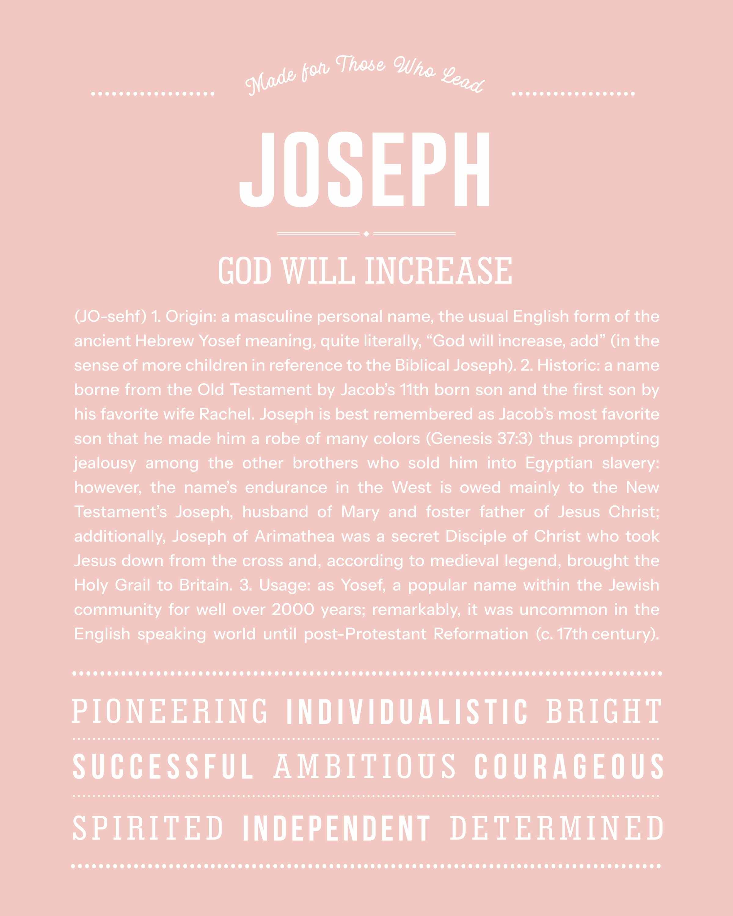 Joseph | Personalised Name Meaning Print – Custom Name Art Gift