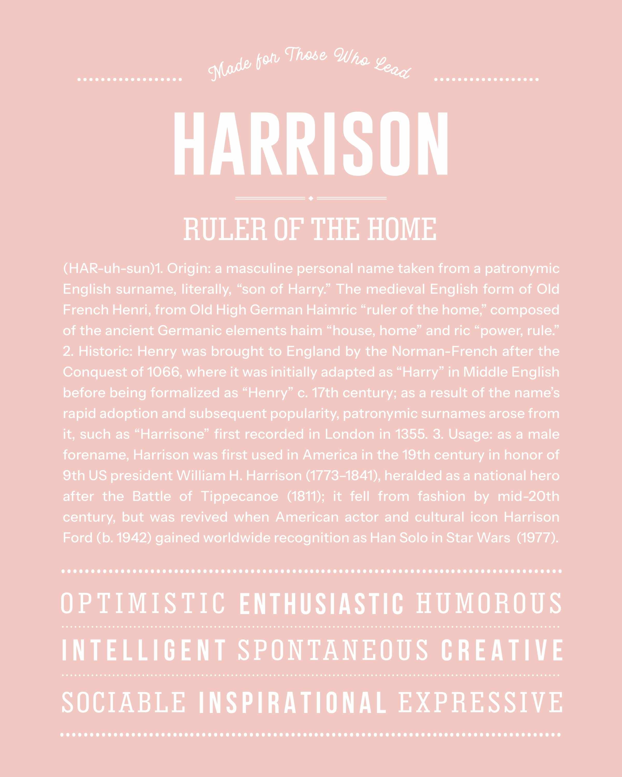 Harrison | Personalised Name Meaning Print – Custom Name Art Gift