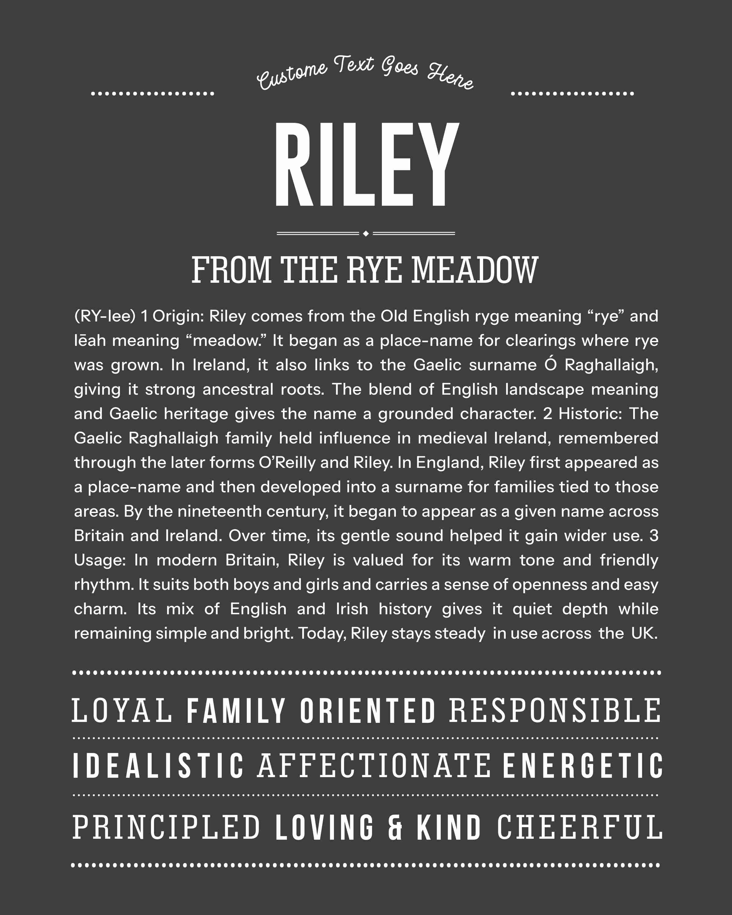 Riley | Personalised Name Meaning Print – Custom Name Art Gift