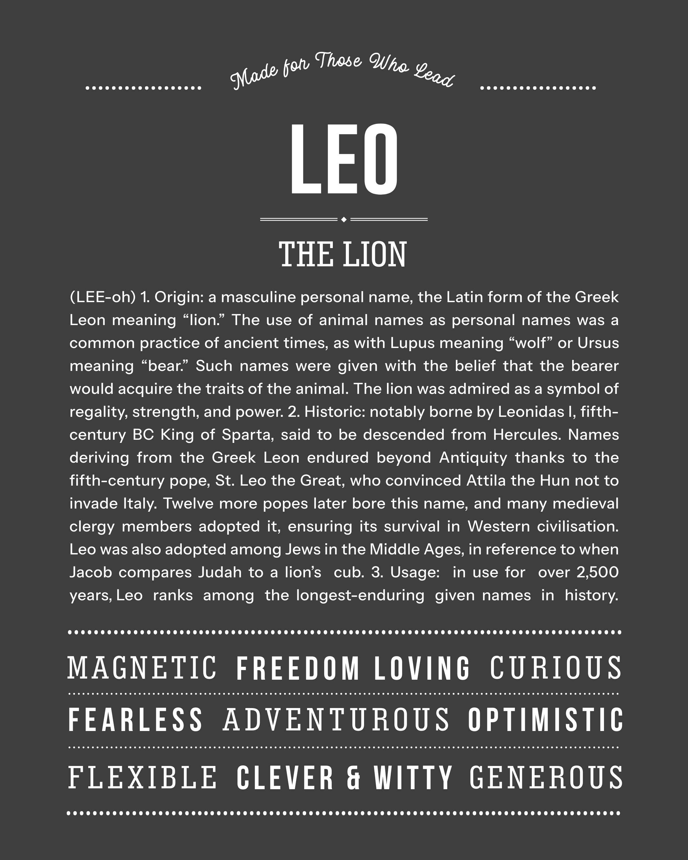 Leo | Personalised Name Meaning Print – Custom Name Art Gift