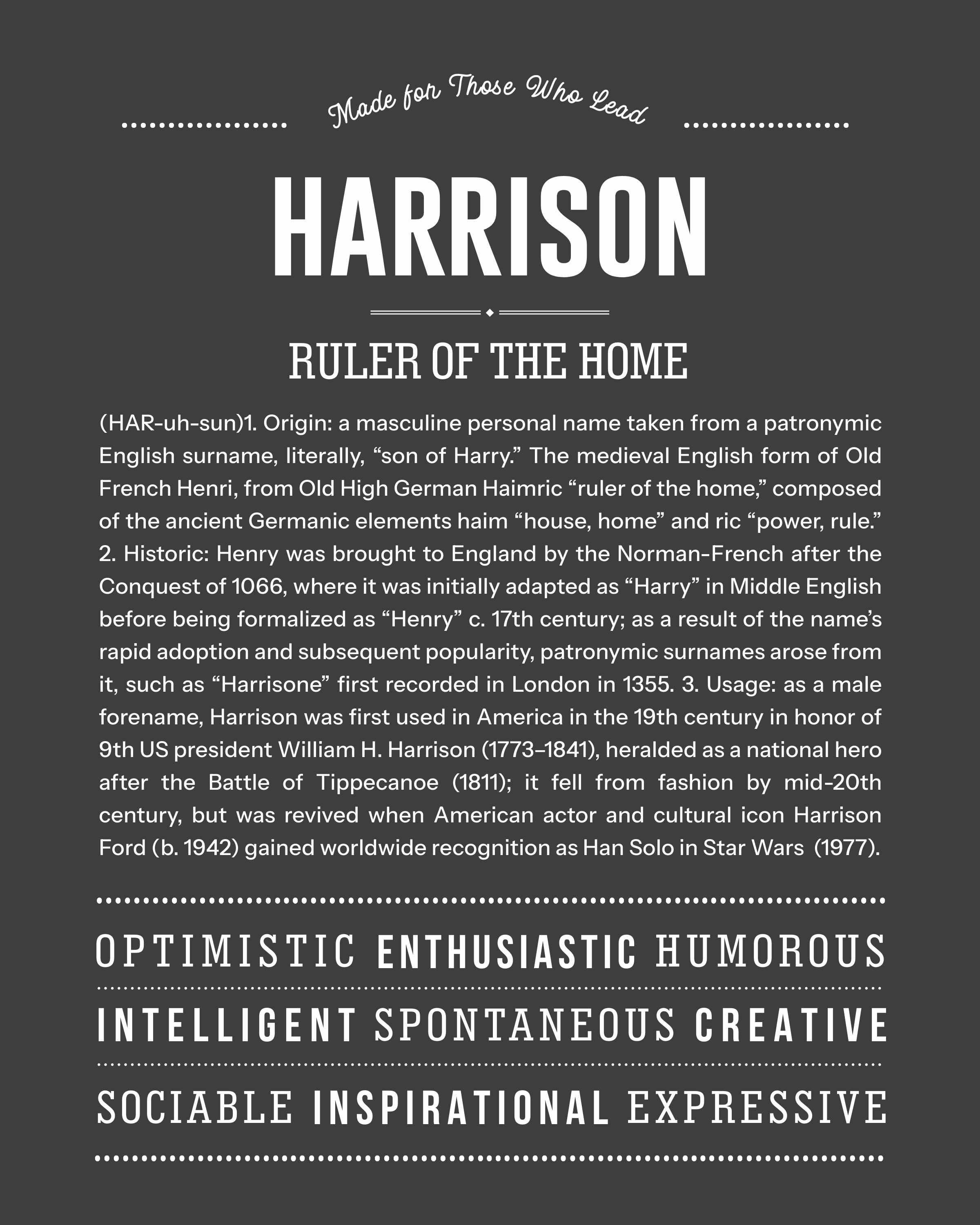Harrison | Personalised Name Meaning Print – Custom Name Art Gift