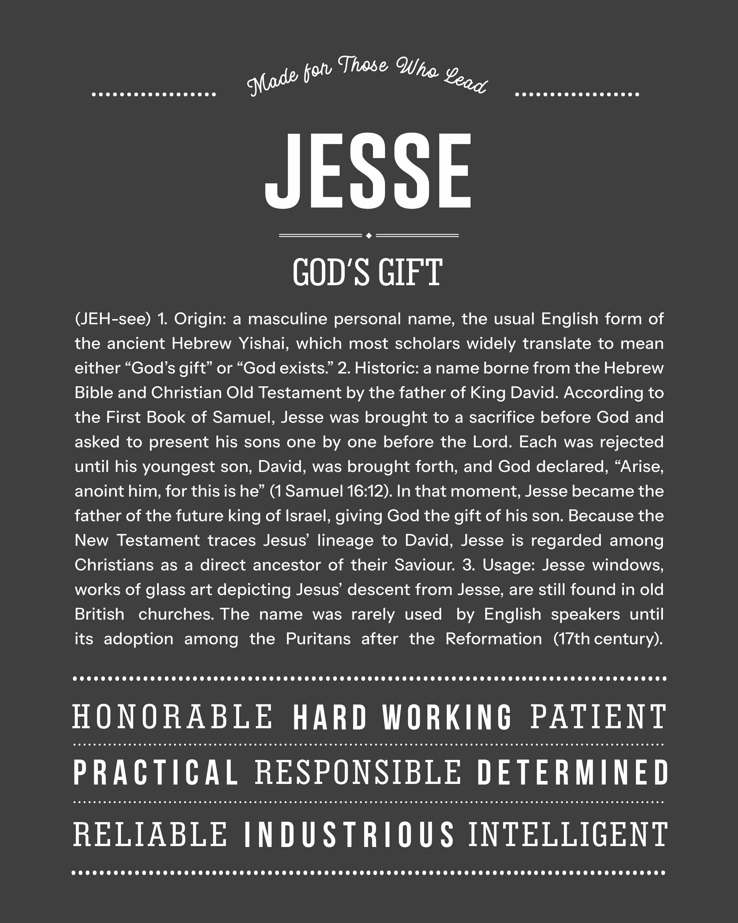 Jesse | Personalised Name Meaning Print – Custom Name Art Gift