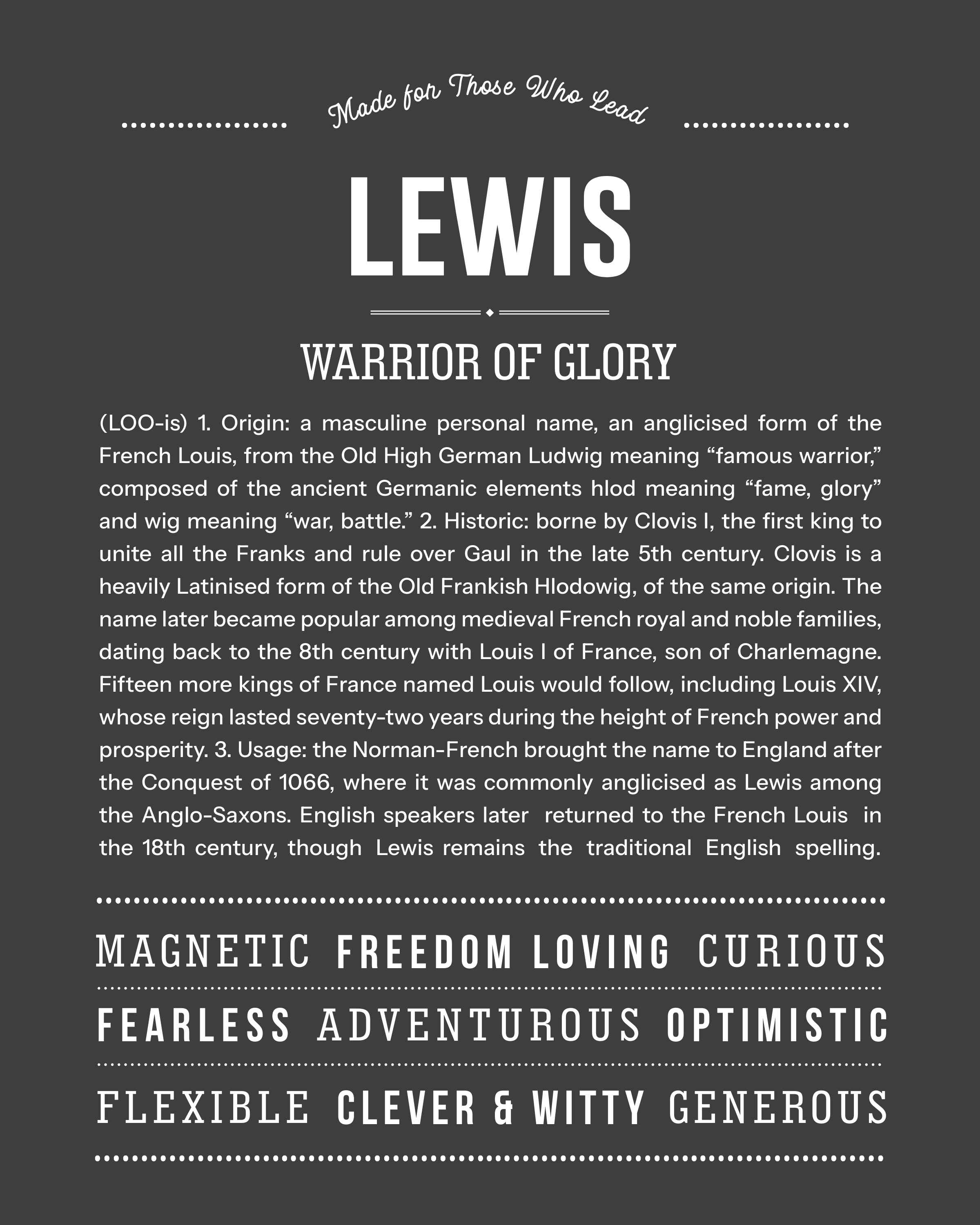 Lewis | Personalised Name Meaning Print – Custom Name Art Gift