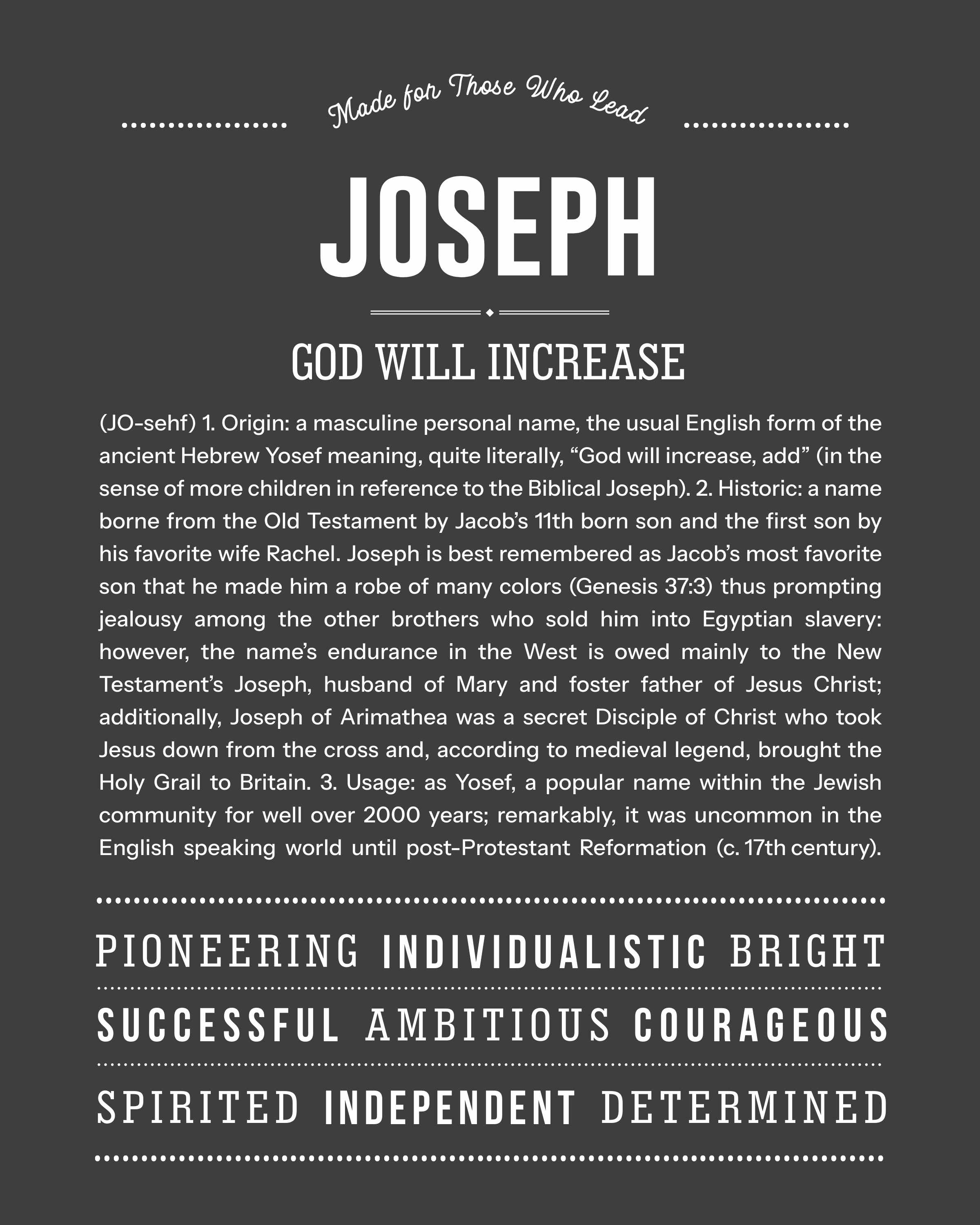 Joseph | Personalised Name Meaning Print – Custom Name Art Gift