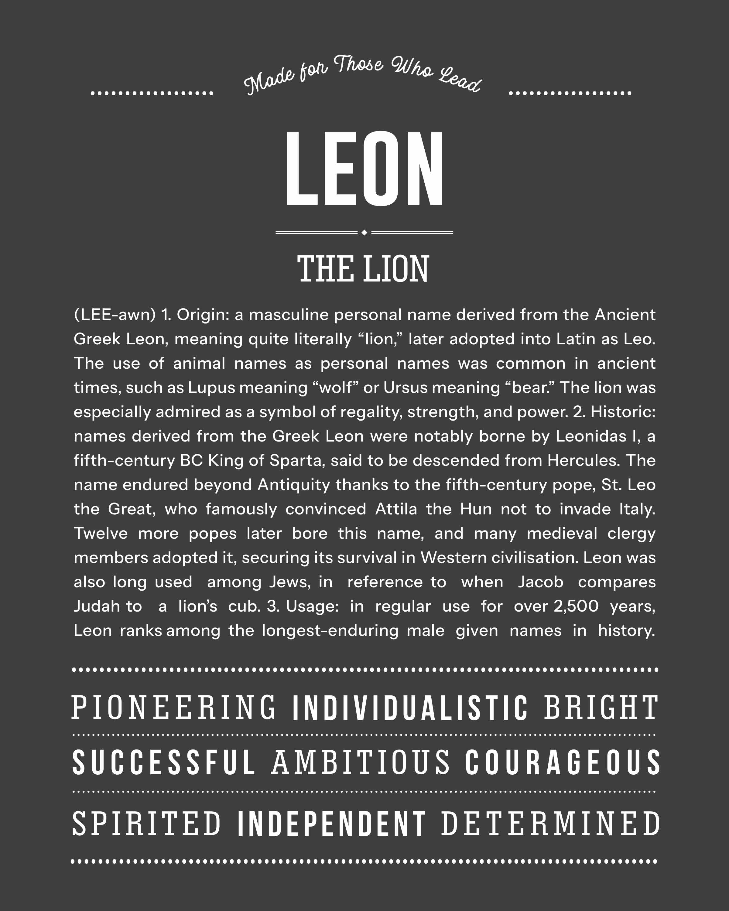Leon | Personalised Name Meaning Print – Custom Name Art Gift