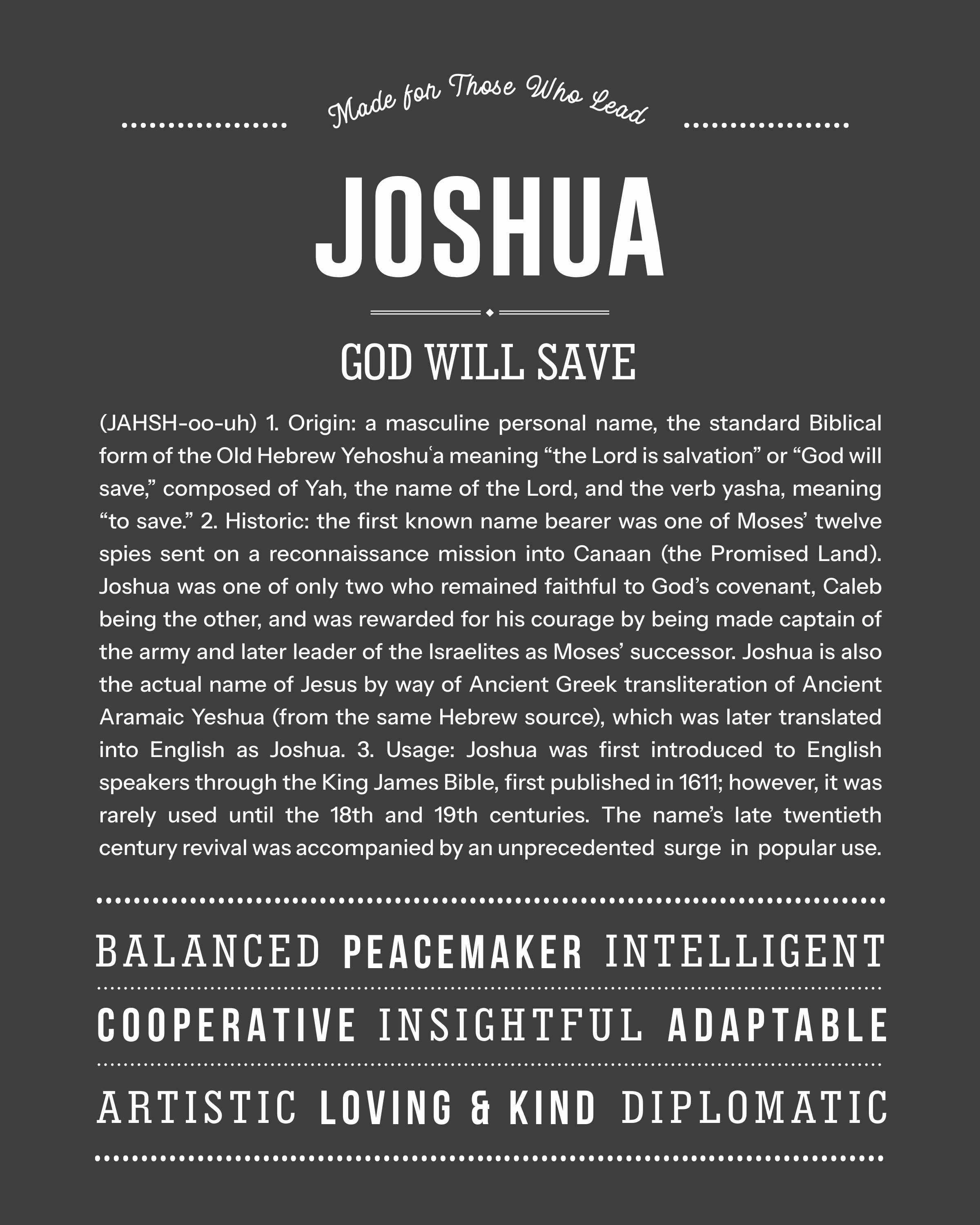 Joshua | Personalised Name Meaning Print – Custom Name Art Gift
