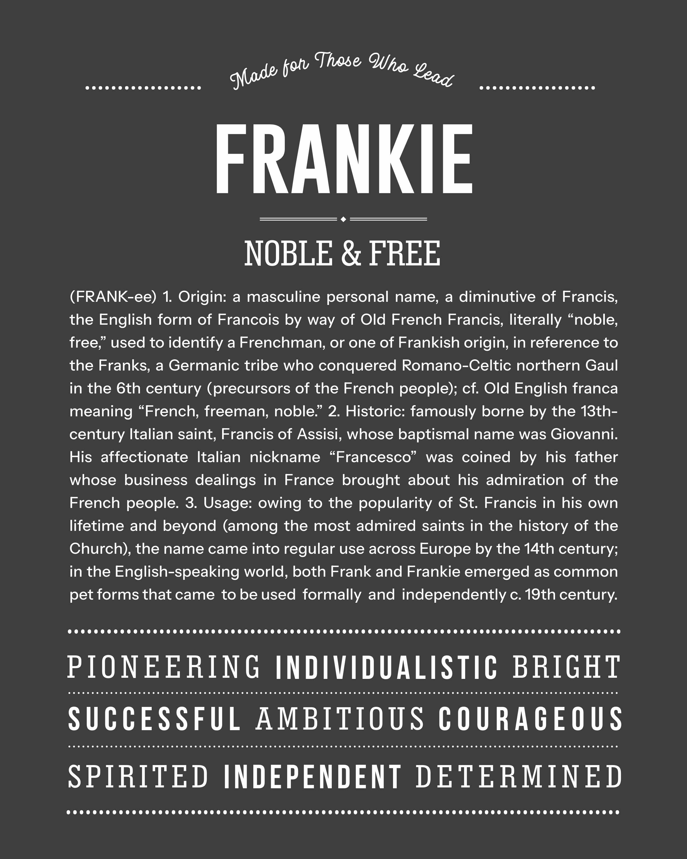 Frankie (male) | Personalised Name Meaning Print – Custom Name Art Gift