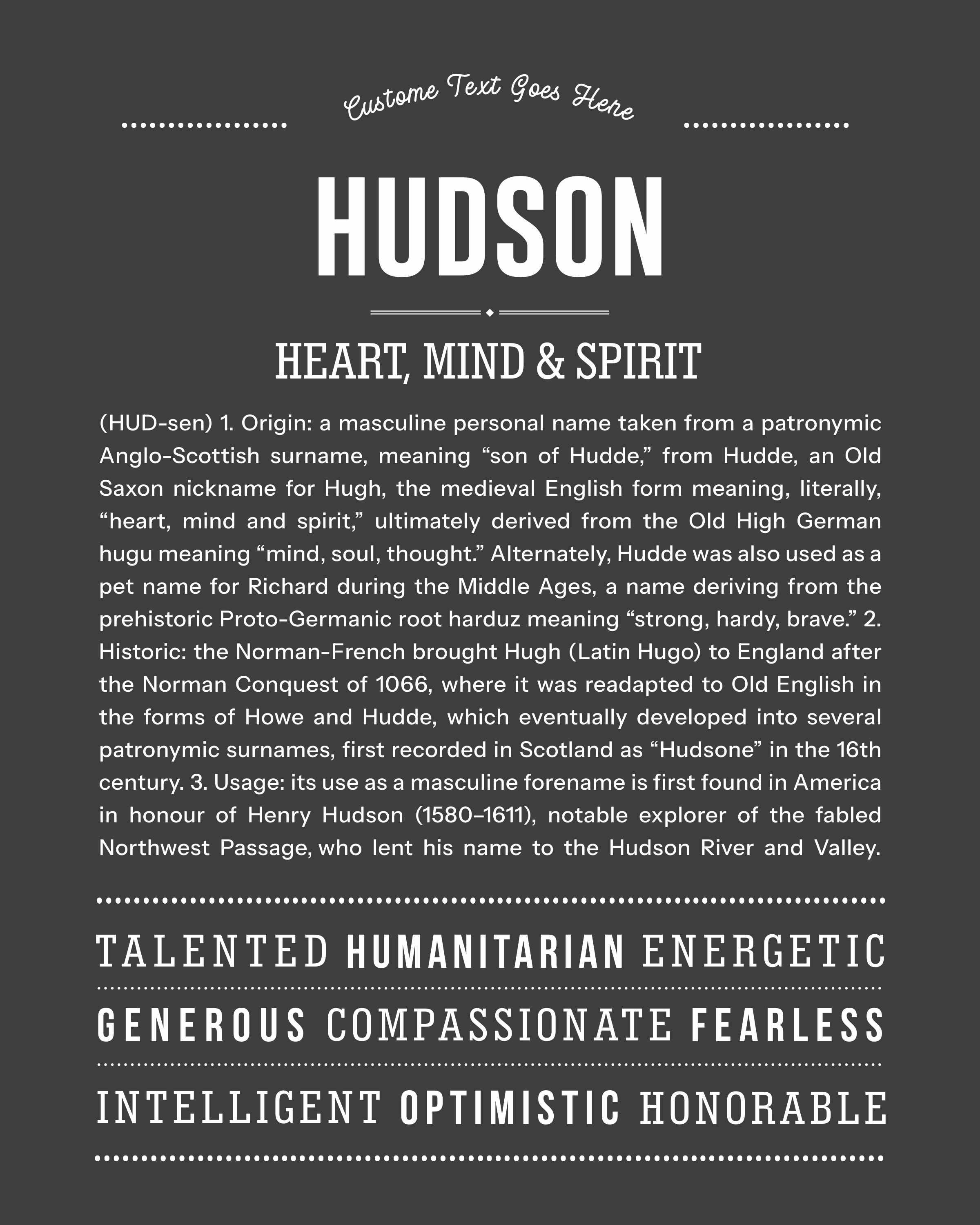 Hudson | Personalised Name Meaning Print – Custom Name Art Gift