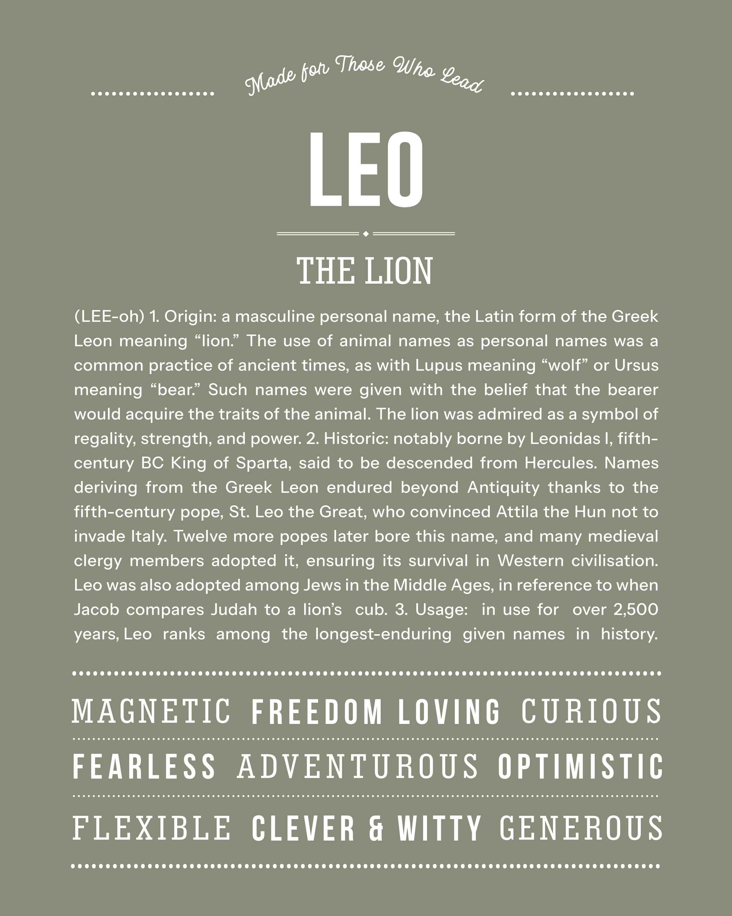 Leo | Personalised Name Meaning Print – Custom Name Art Gift