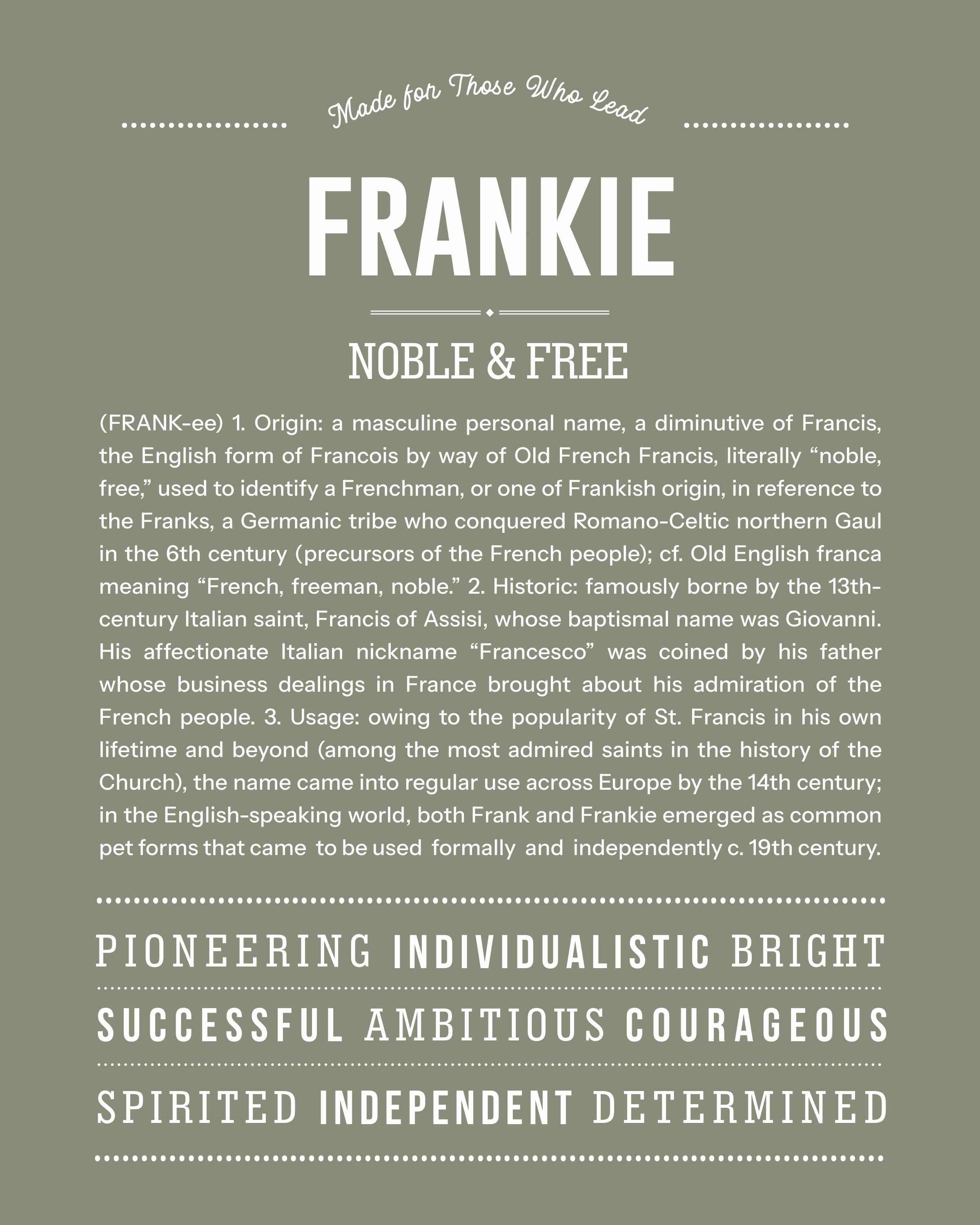 Frankie (male) | Personalised Name Meaning Print – Custom Name Art Gift