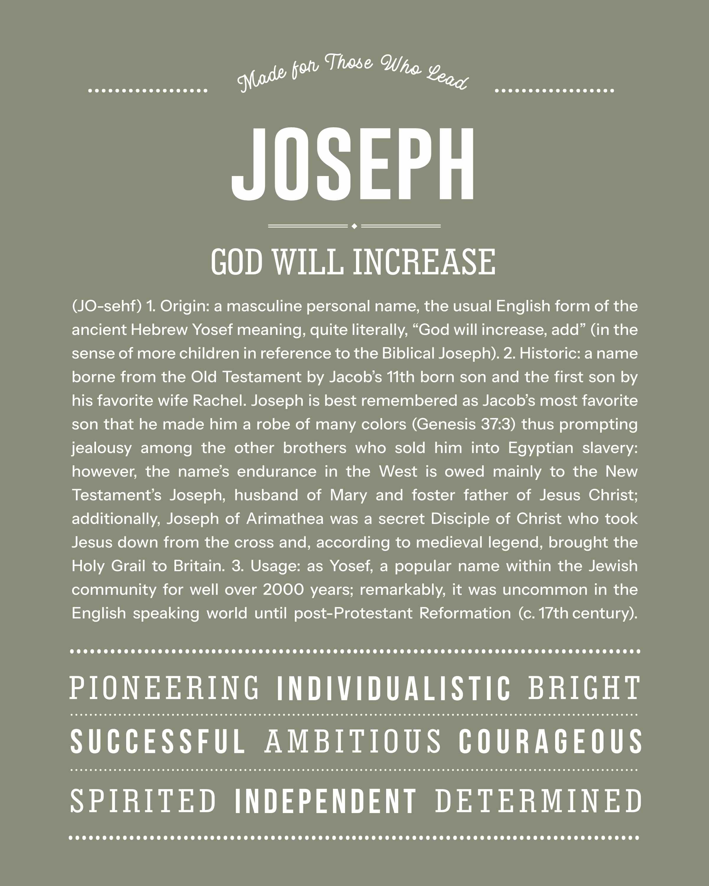 Joseph | Personalised Name Meaning Print – Custom Name Art Gift