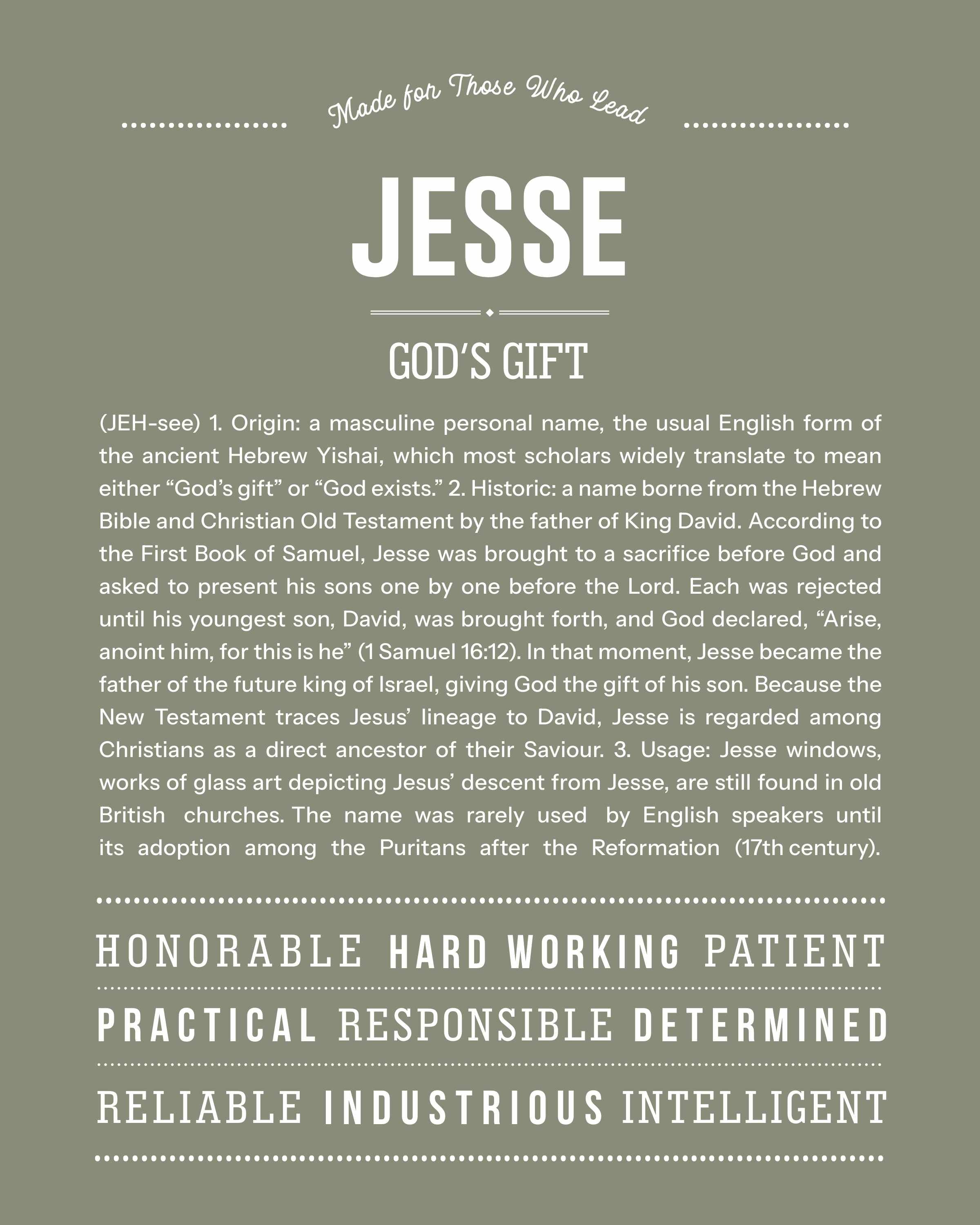 Jesse | Personalised Name Meaning Print – Custom Name Art Gift