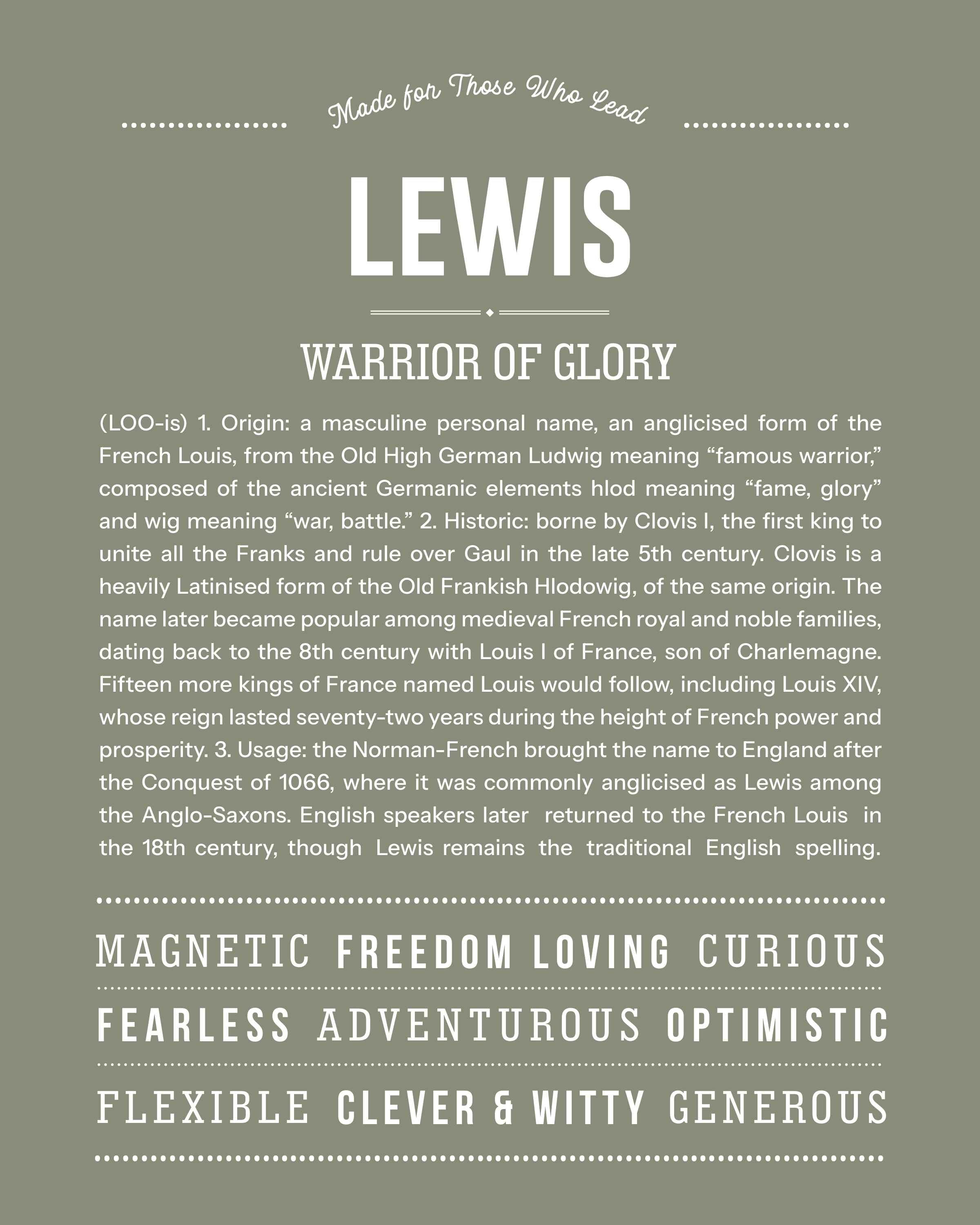 Lewis | Personalised Name Meaning Print – Custom Name Art Gift