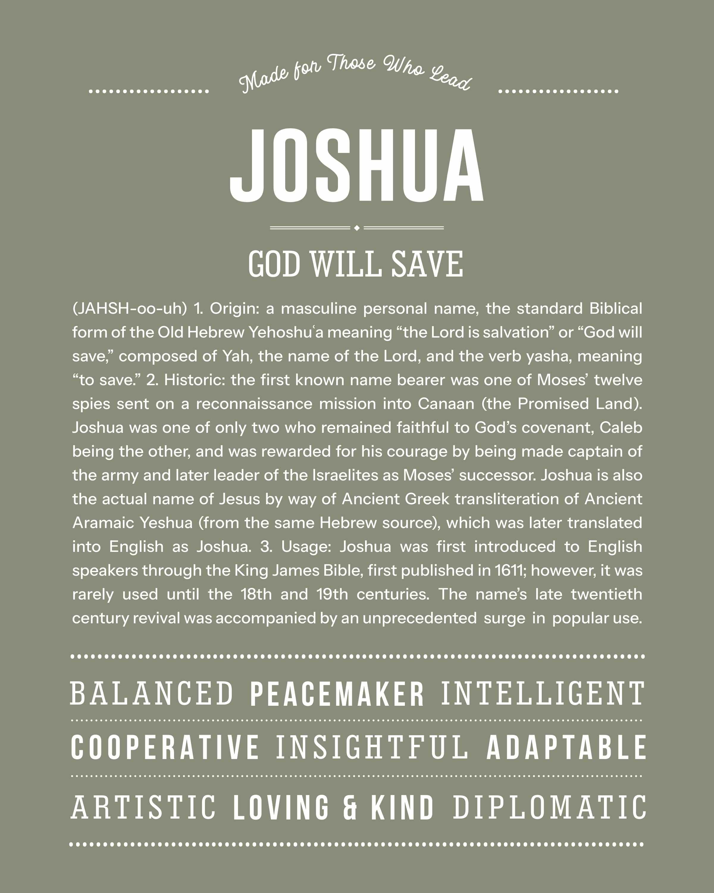 Joshua | Personalised Name Meaning Print – Custom Name Art Gift