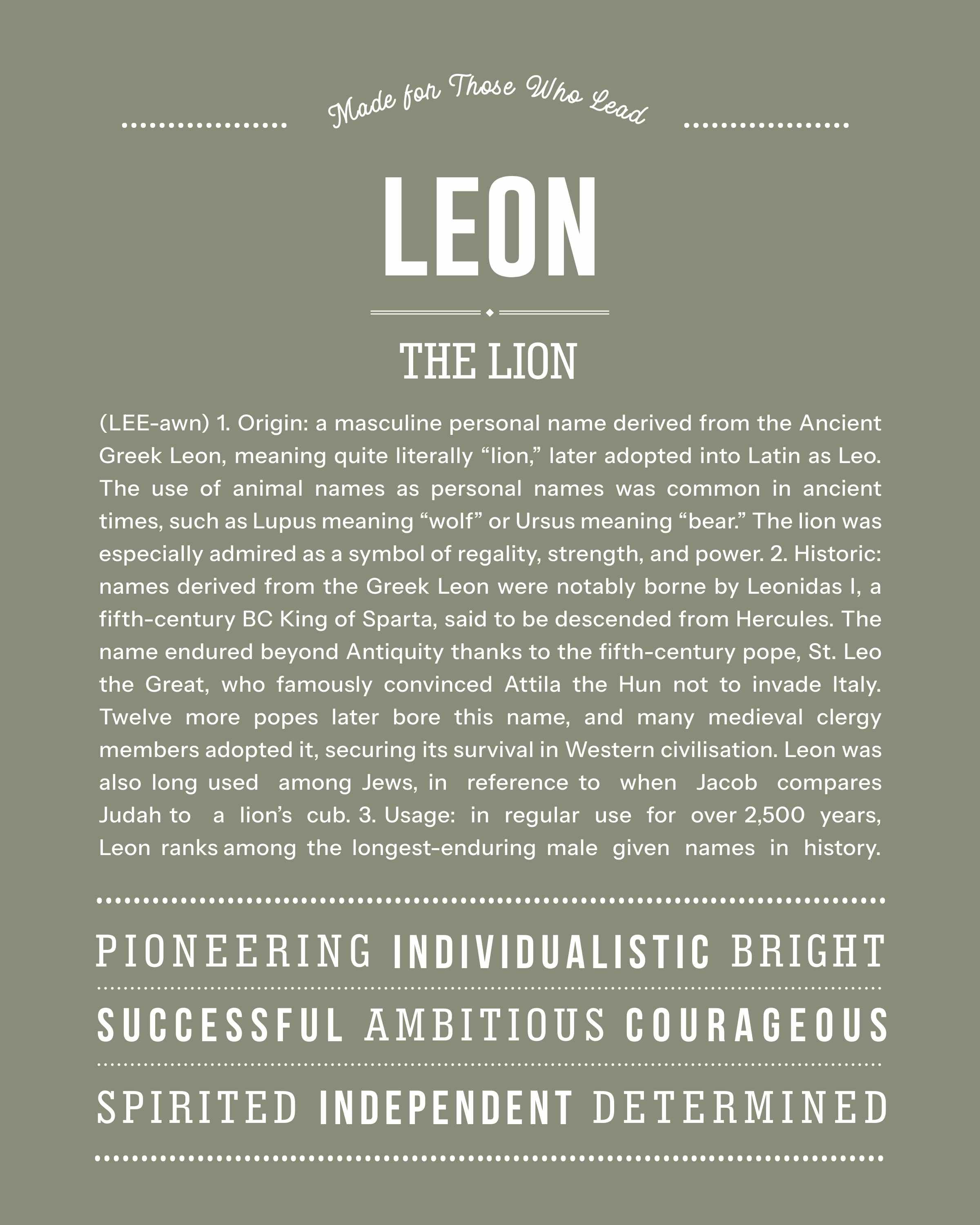 Leon | Personalised Name Meaning Print – Custom Name Art Gift