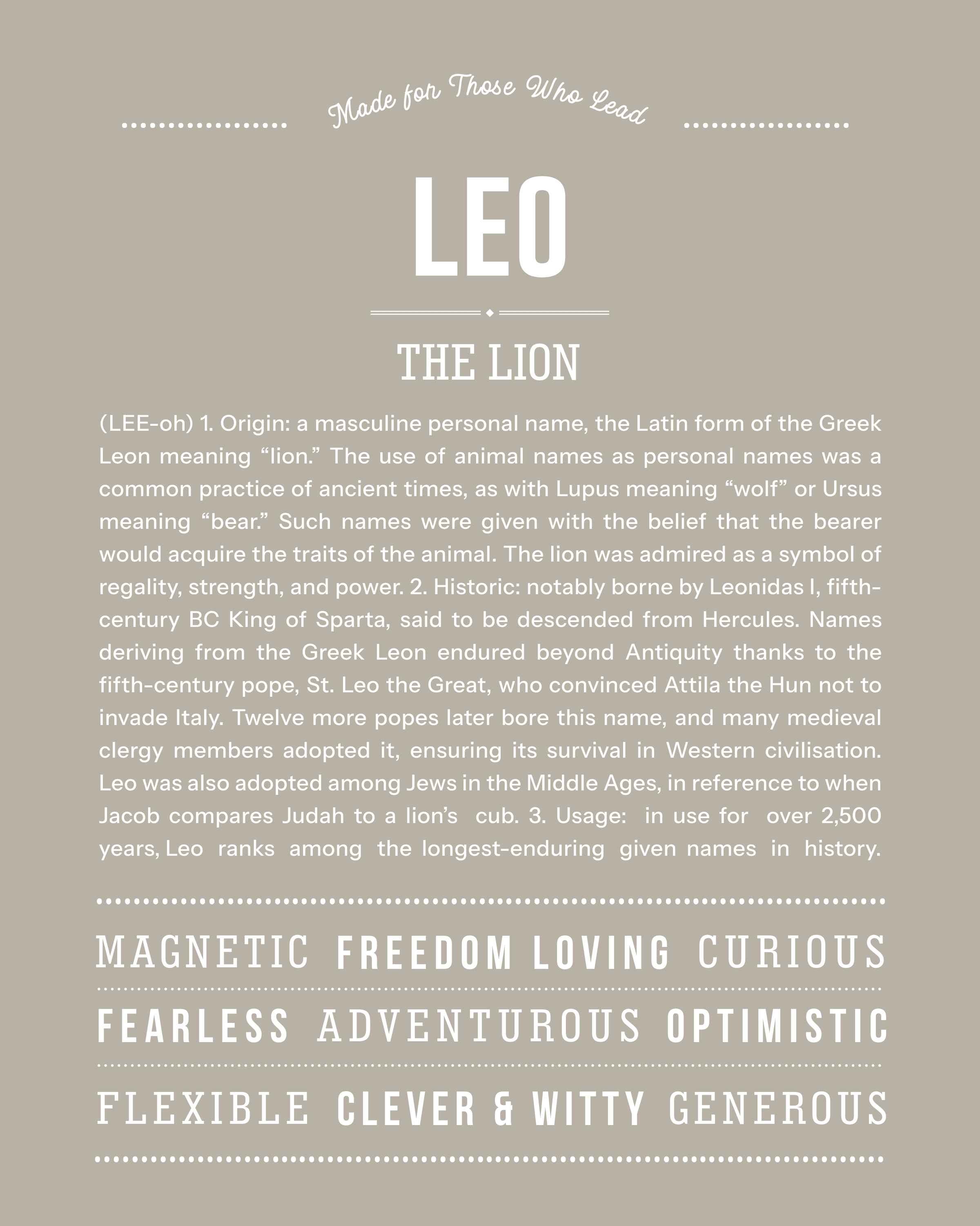 Leo | Personalised Name Meaning Print – Custom Name Art Gift