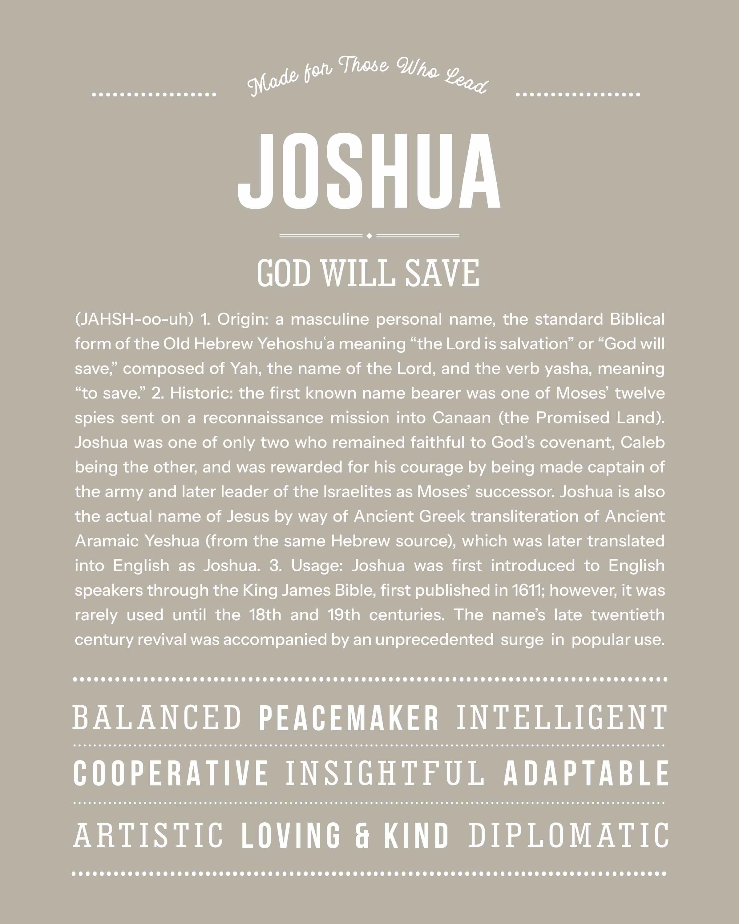 Joshua | Personalised Name Meaning Print – Custom Name Art Gift