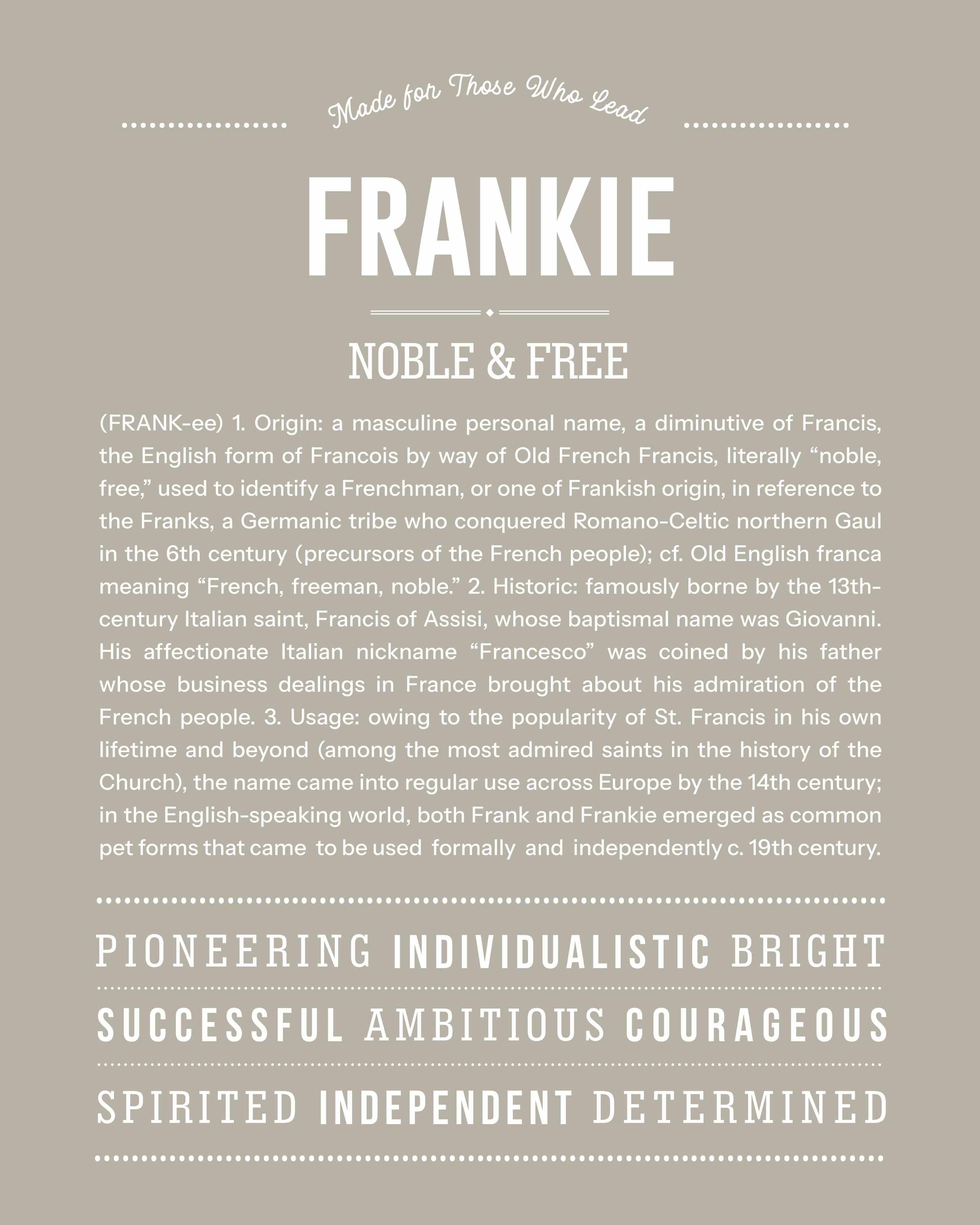 Frankie (male) | Personalised Name Meaning Print – Custom Name Art Gift