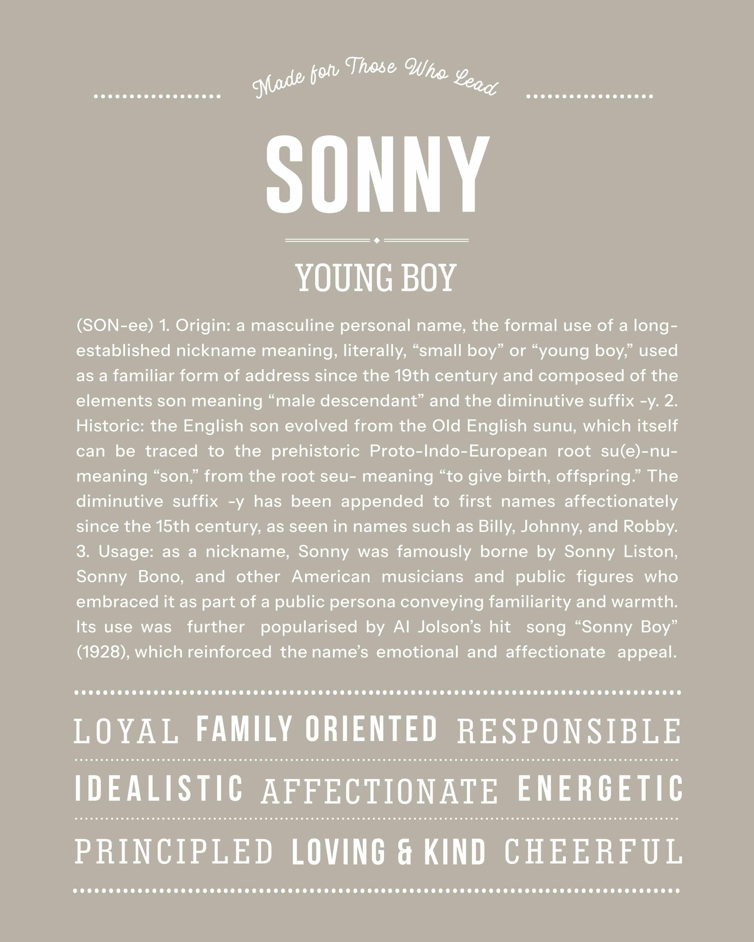 Sonny | Personalised Name Meaning Print – Custom Name Art Gift