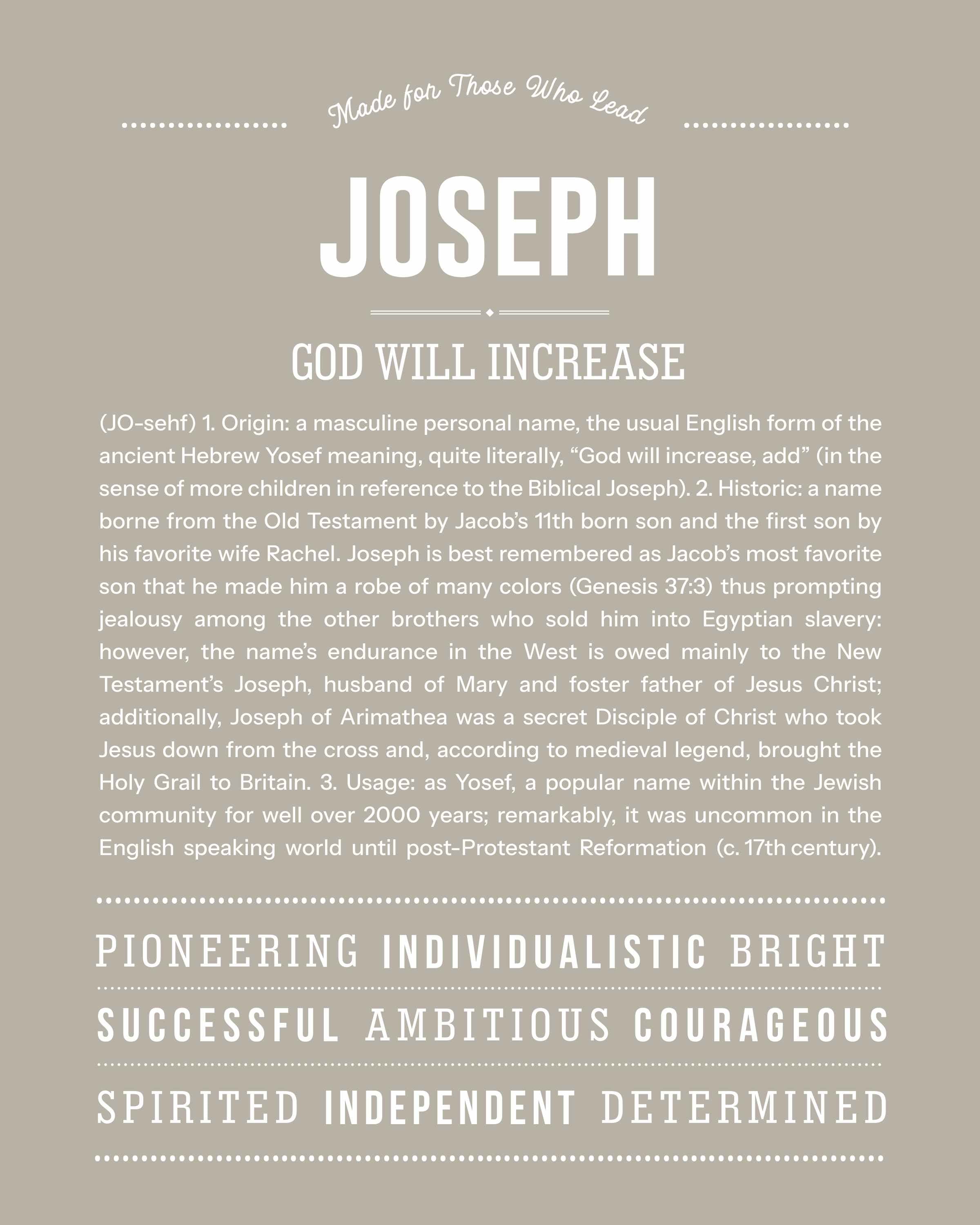 Joseph | Personalised Name Meaning Print – Custom Name Art Gift