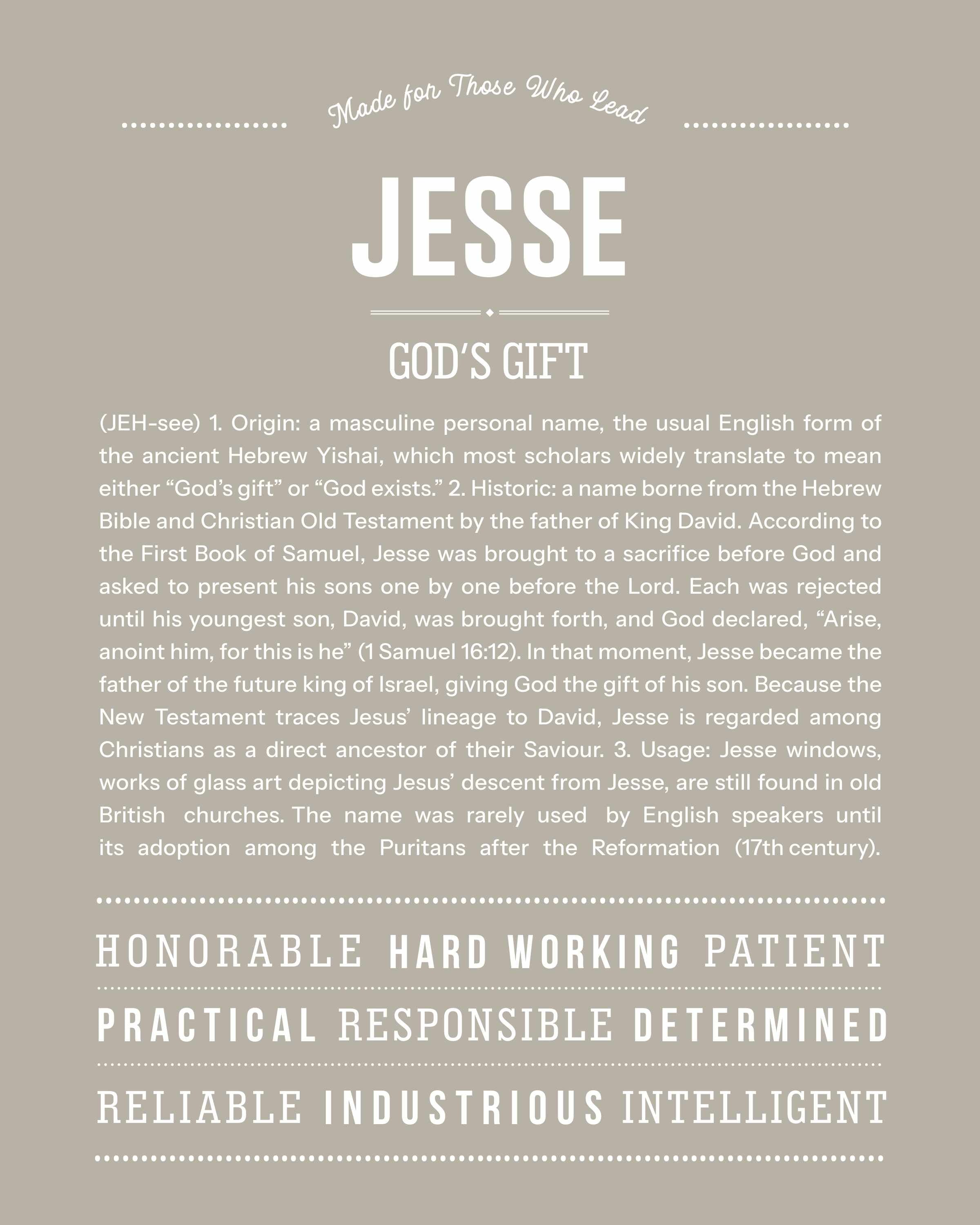 Jesse | Personalised Name Meaning Print – Custom Name Art Gift