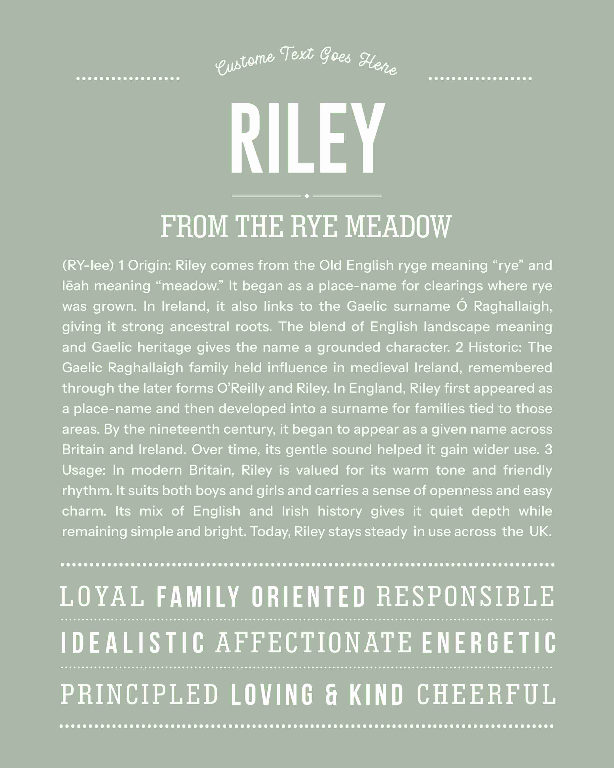 Riley | Personalised Name Meaning Print – Custom Name Art Gift