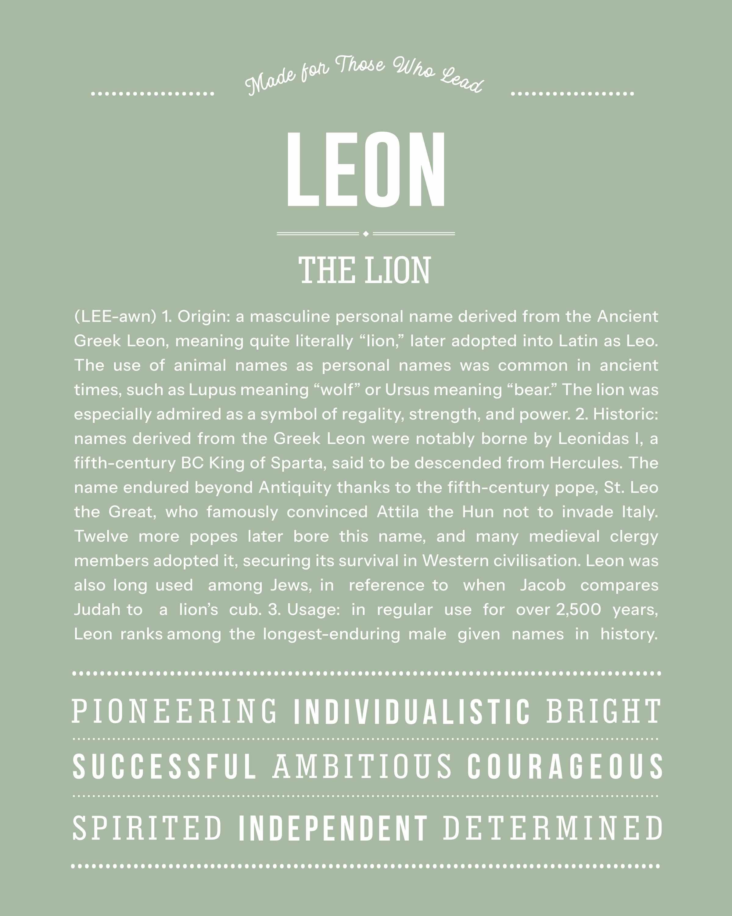 Leon | Personalised Name Meaning Print – Custom Name Art Gift