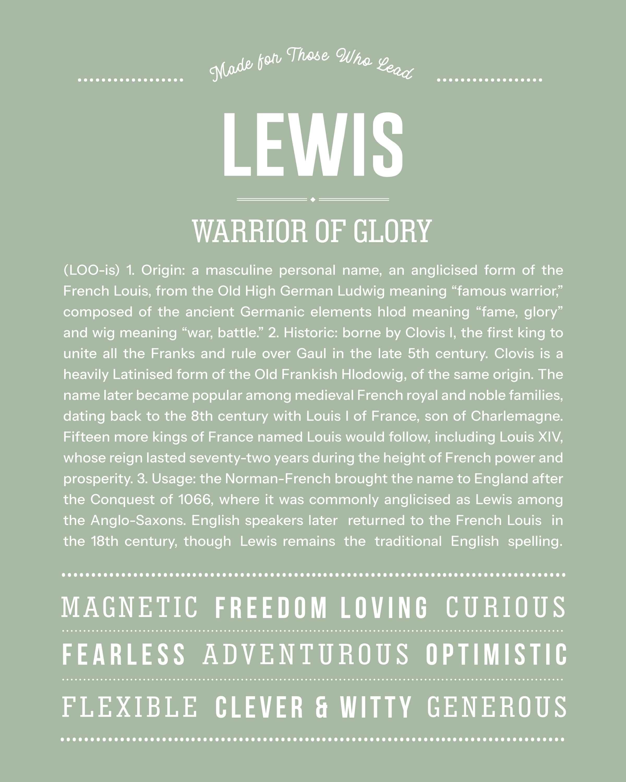 Lewis | Personalised Name Meaning Print – Custom Name Art Gift