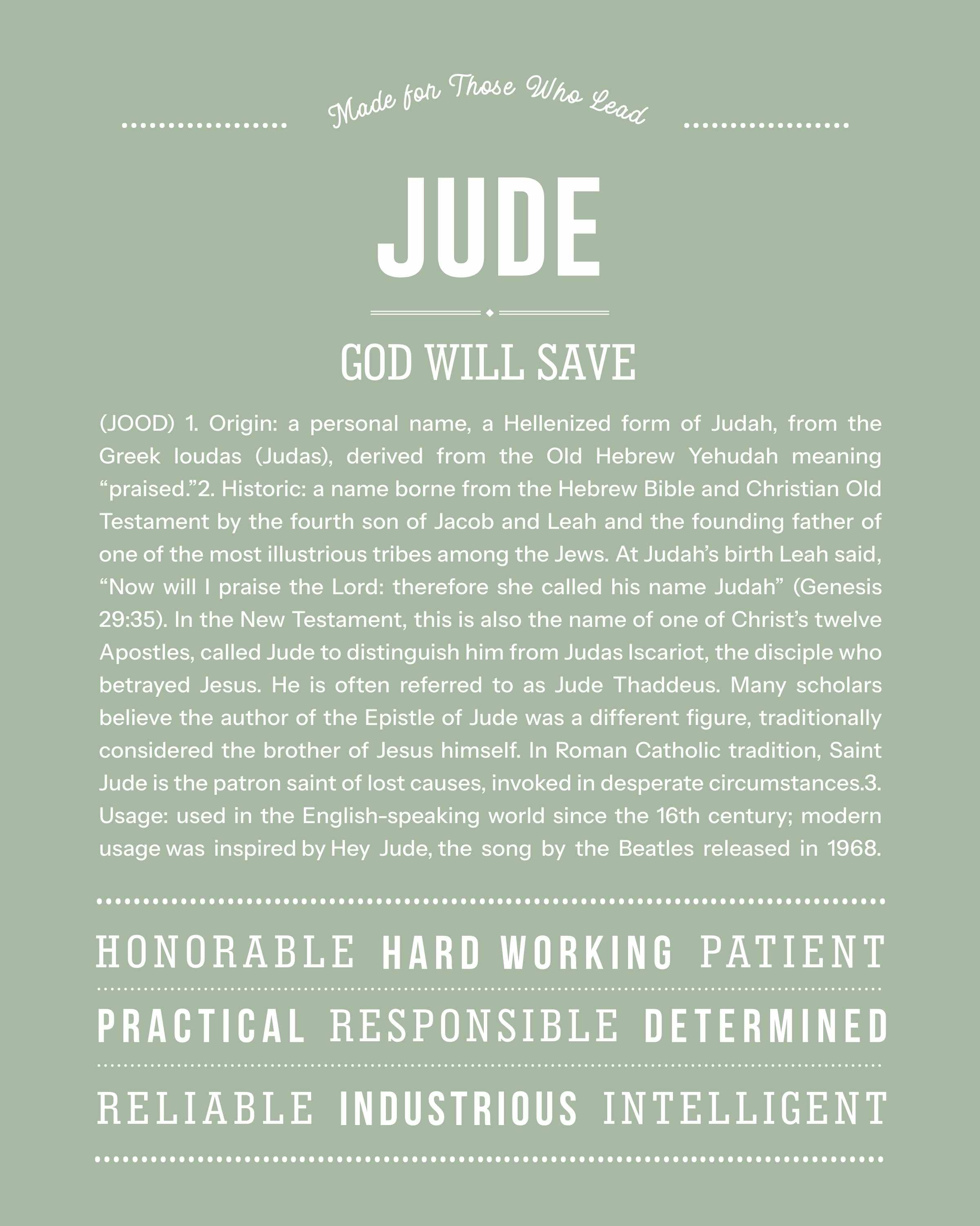 Jude | Personalised Name Meaning Print – Custom Name Art Gift