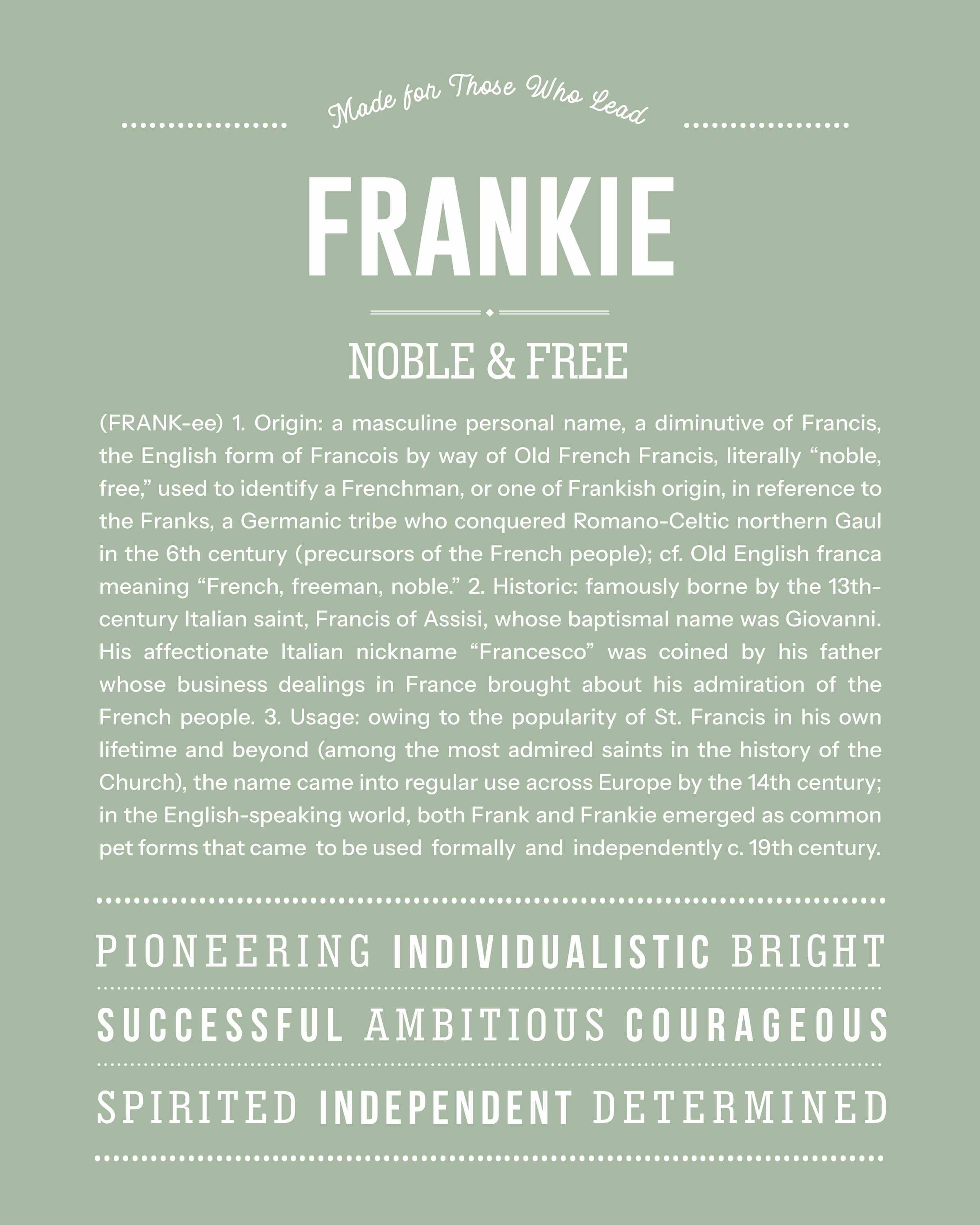 Frankie (male) | Personalised Name Meaning Print – Custom Name Art Gift