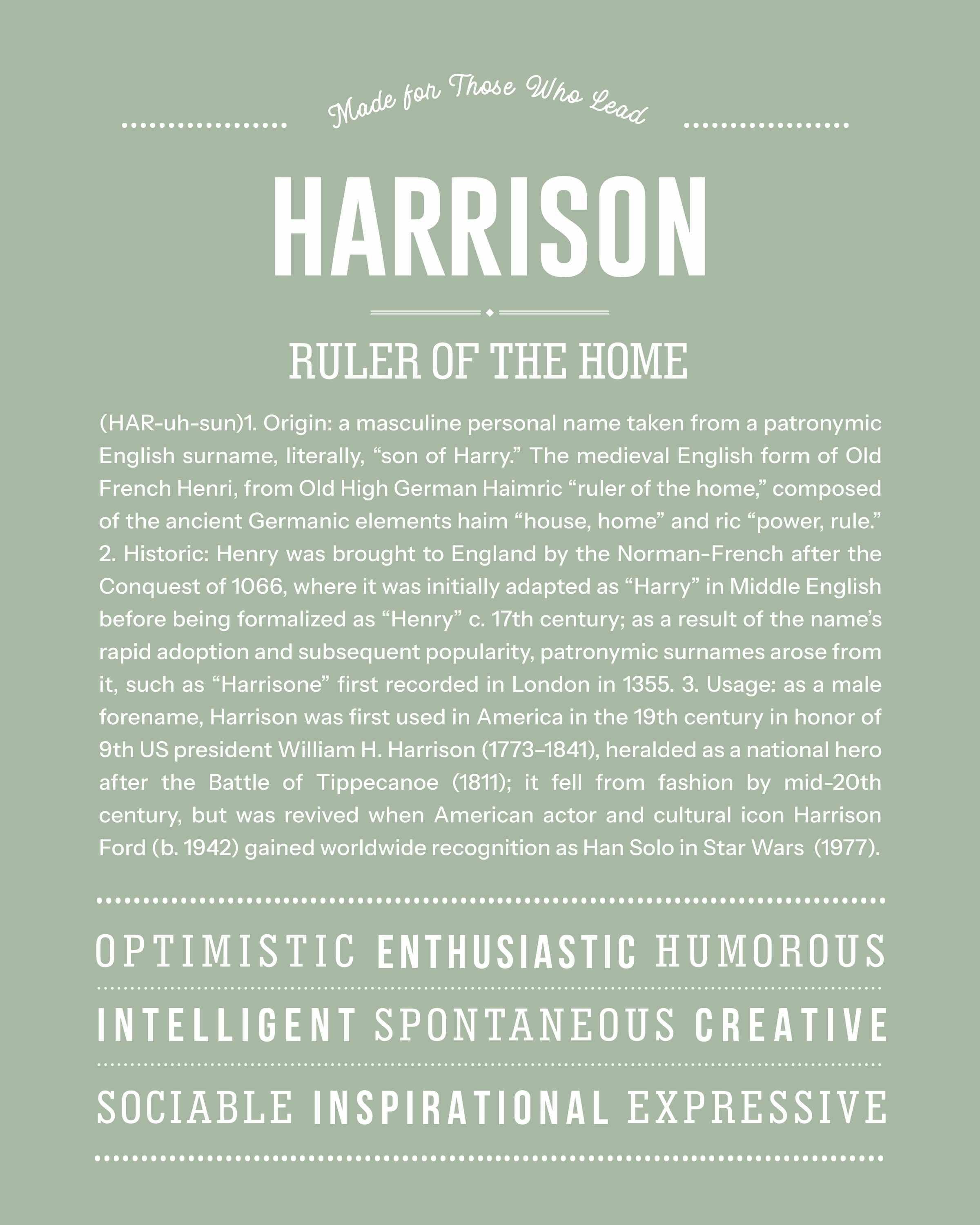 Harrison | Personalised Name Meaning Print – Custom Name Art Gift