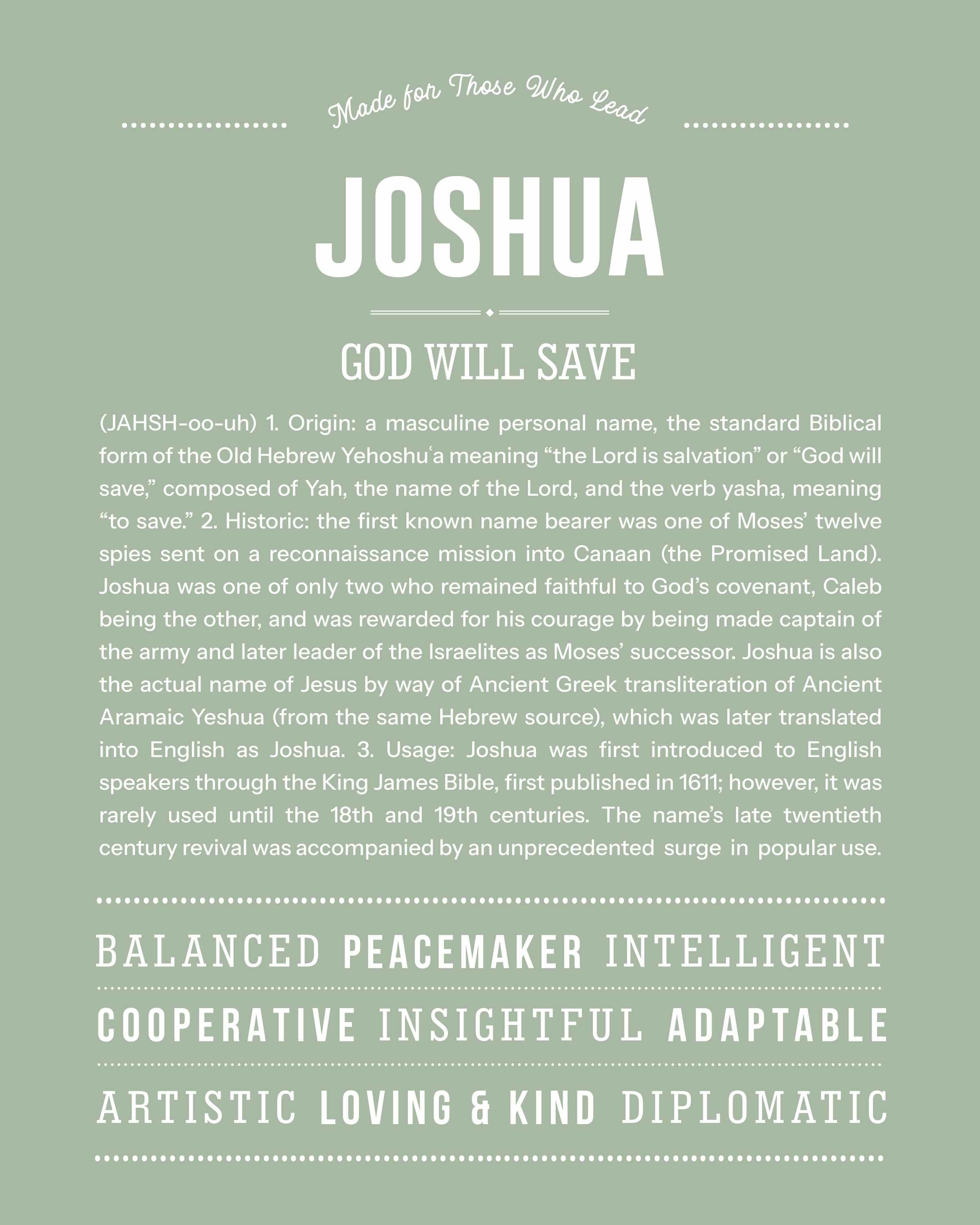 Joshua | Personalised Name Meaning Print – Custom Name Art Gift