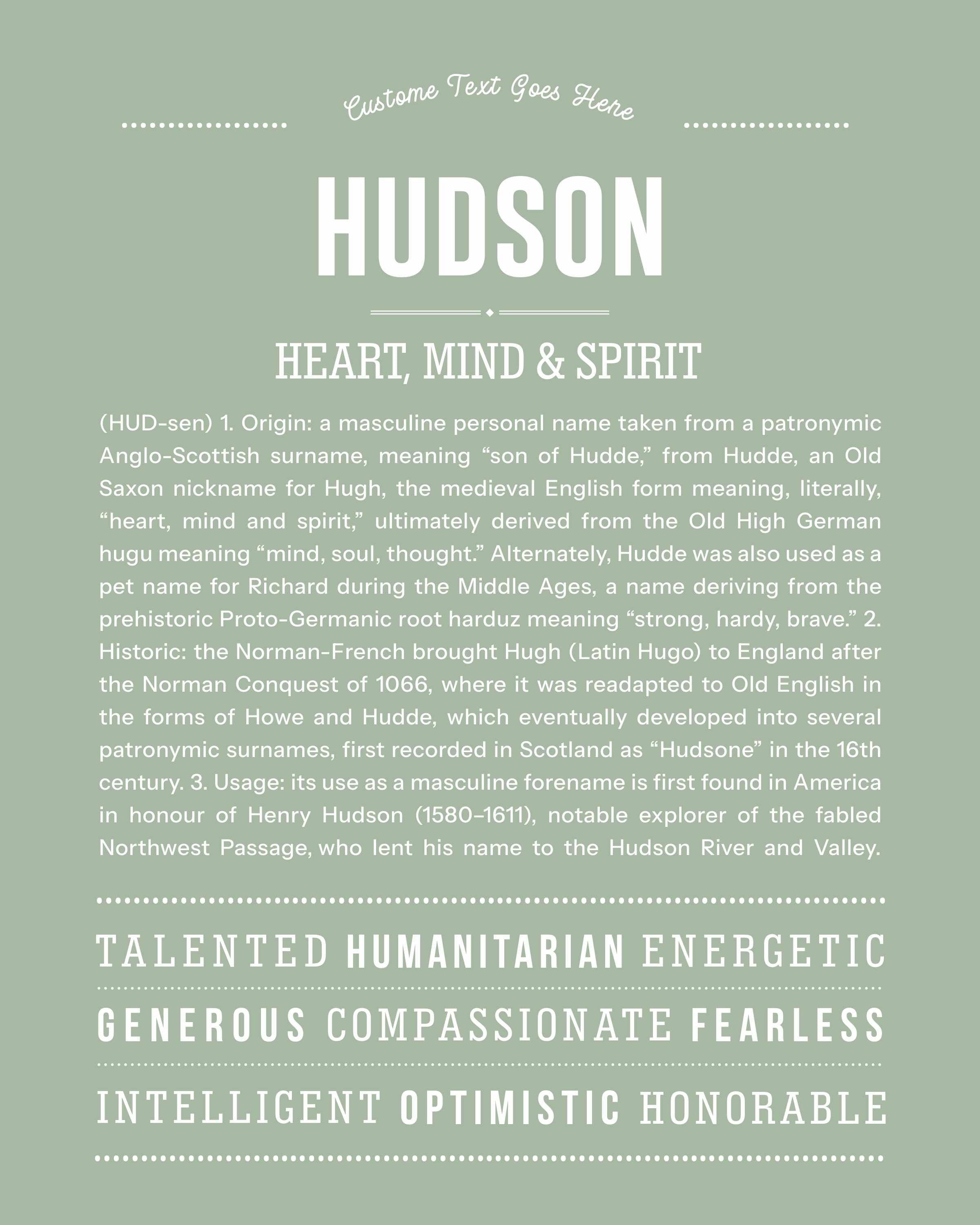 Hudson | Personalised Name Meaning Print – Custom Name Art Gift