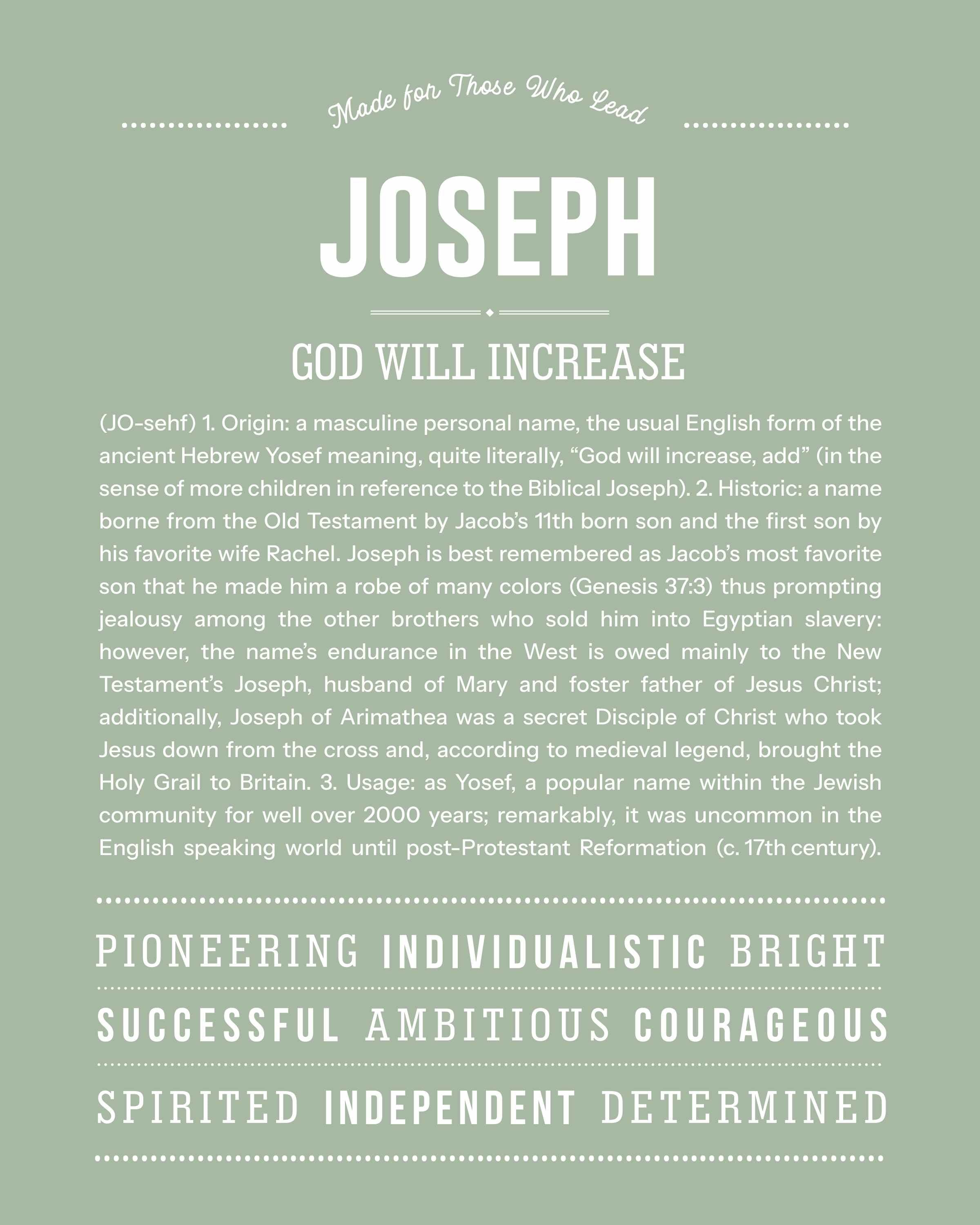 Joseph | Personalised Name Meaning Print – Custom Name Art Gift