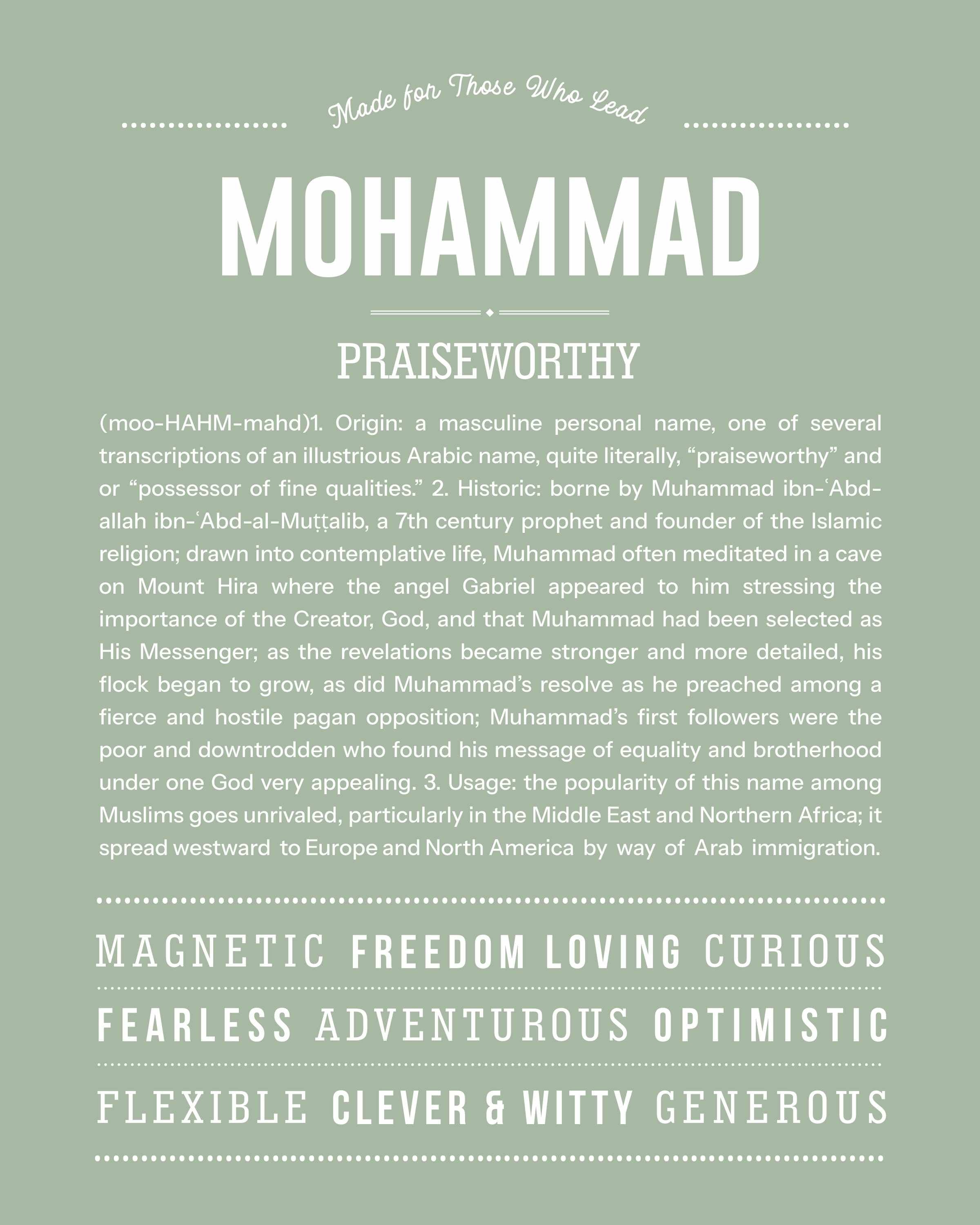 Mohammad | Personalised Name Meaning Print – Custom Name Art Gift