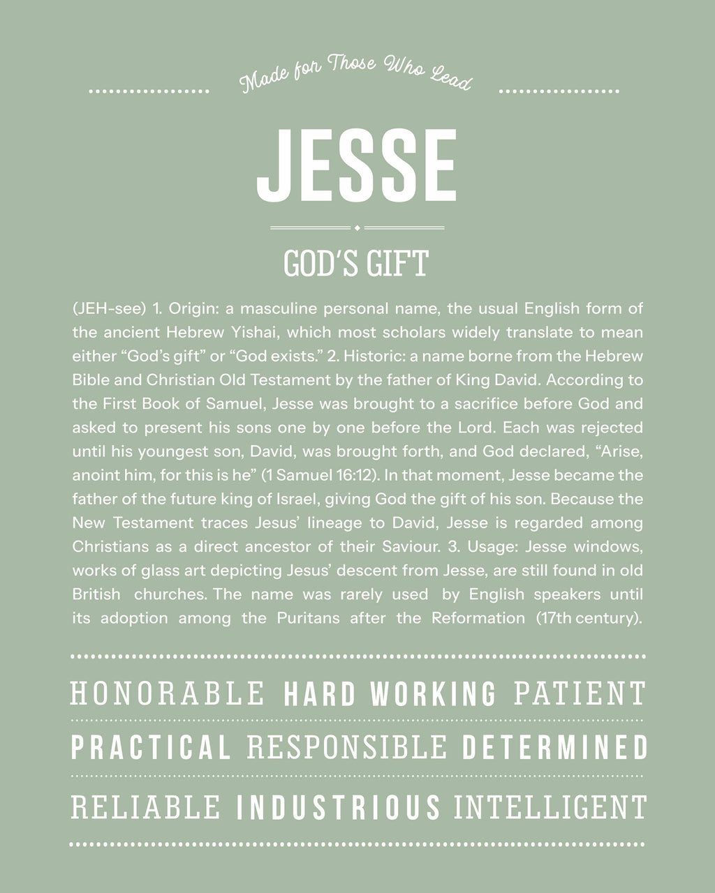 Jesse | Personalised Name Meaning Print – Custom Name Art Gift
