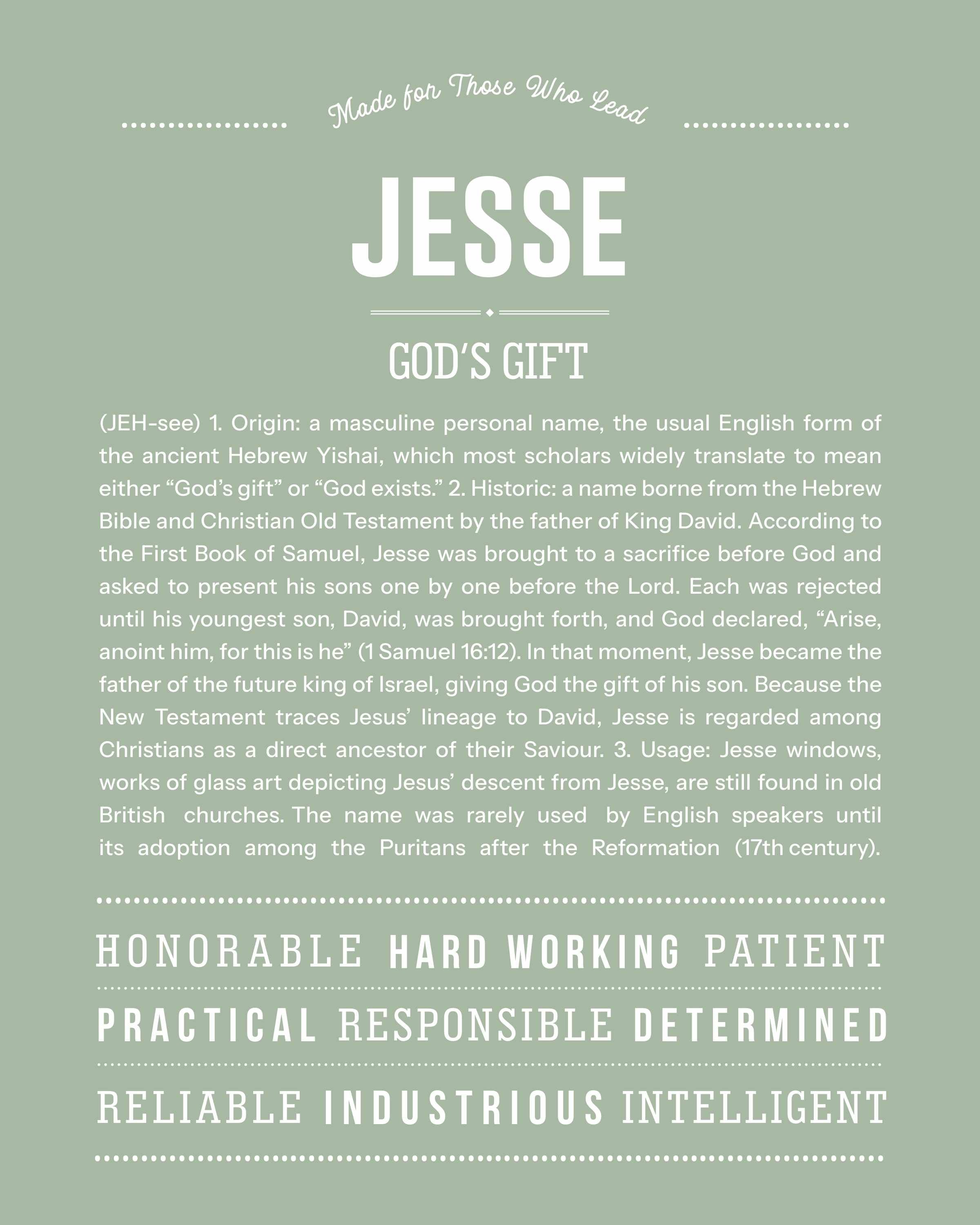 Jesse | Personalised Name Meaning Print – Custom Name Art Gift