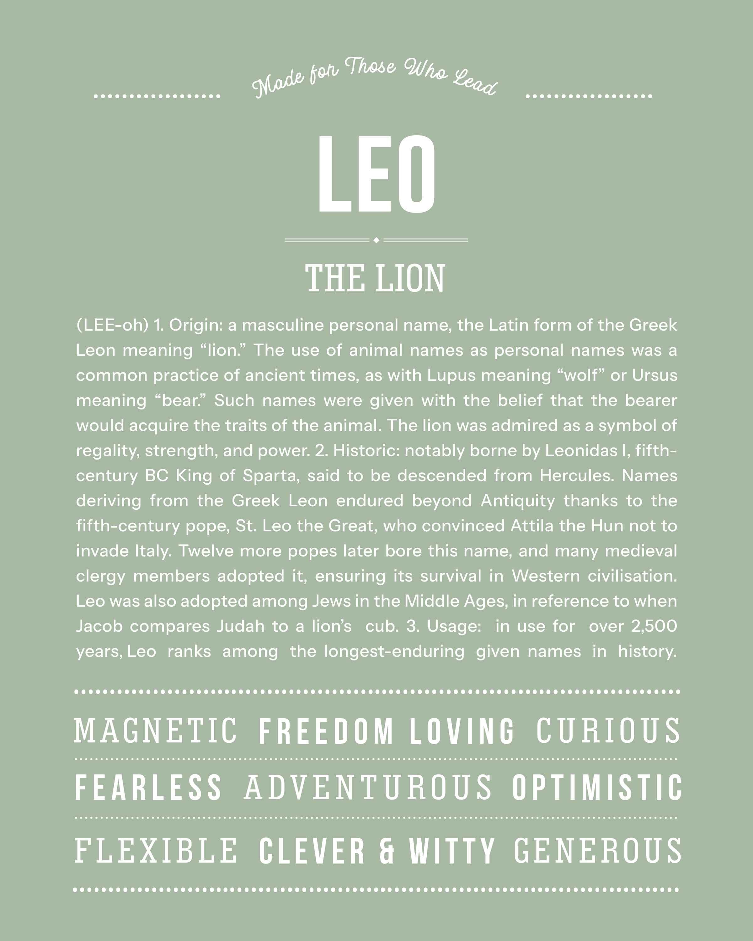 Leo | Personalised Name Meaning Print – Custom Name Art Gift