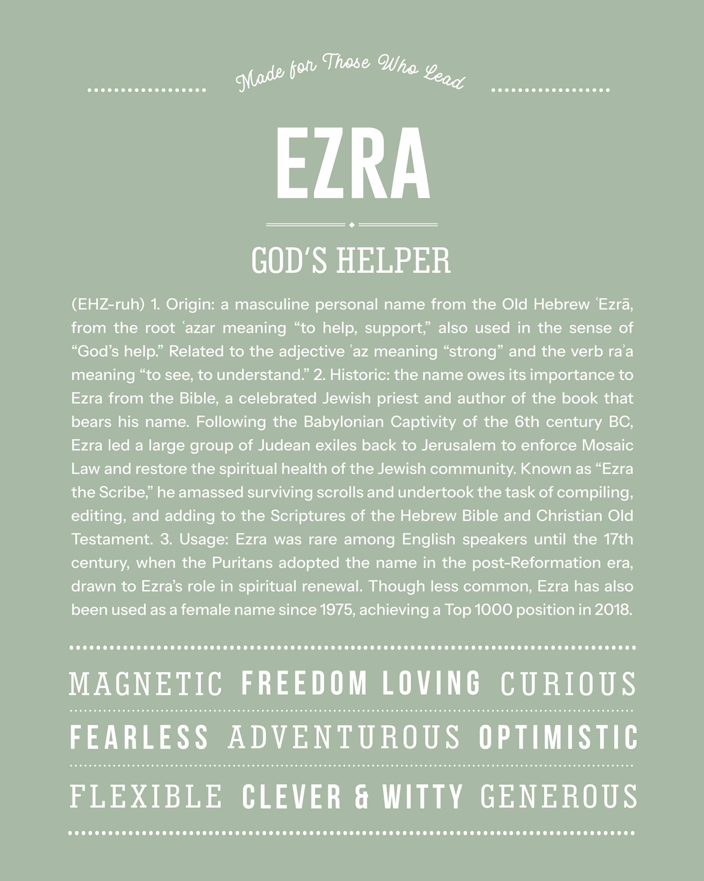 Ezra | Personalised Name Meaning Print – Custom Name Art Gift