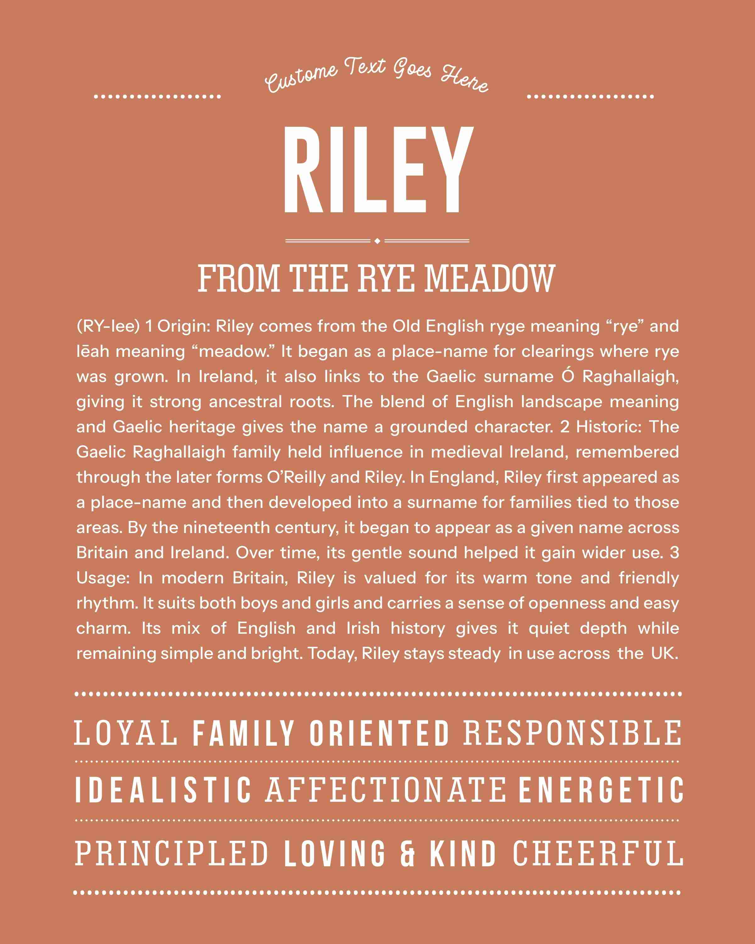 Riley | Personalised Name Meaning Print – Custom Name Art Gift