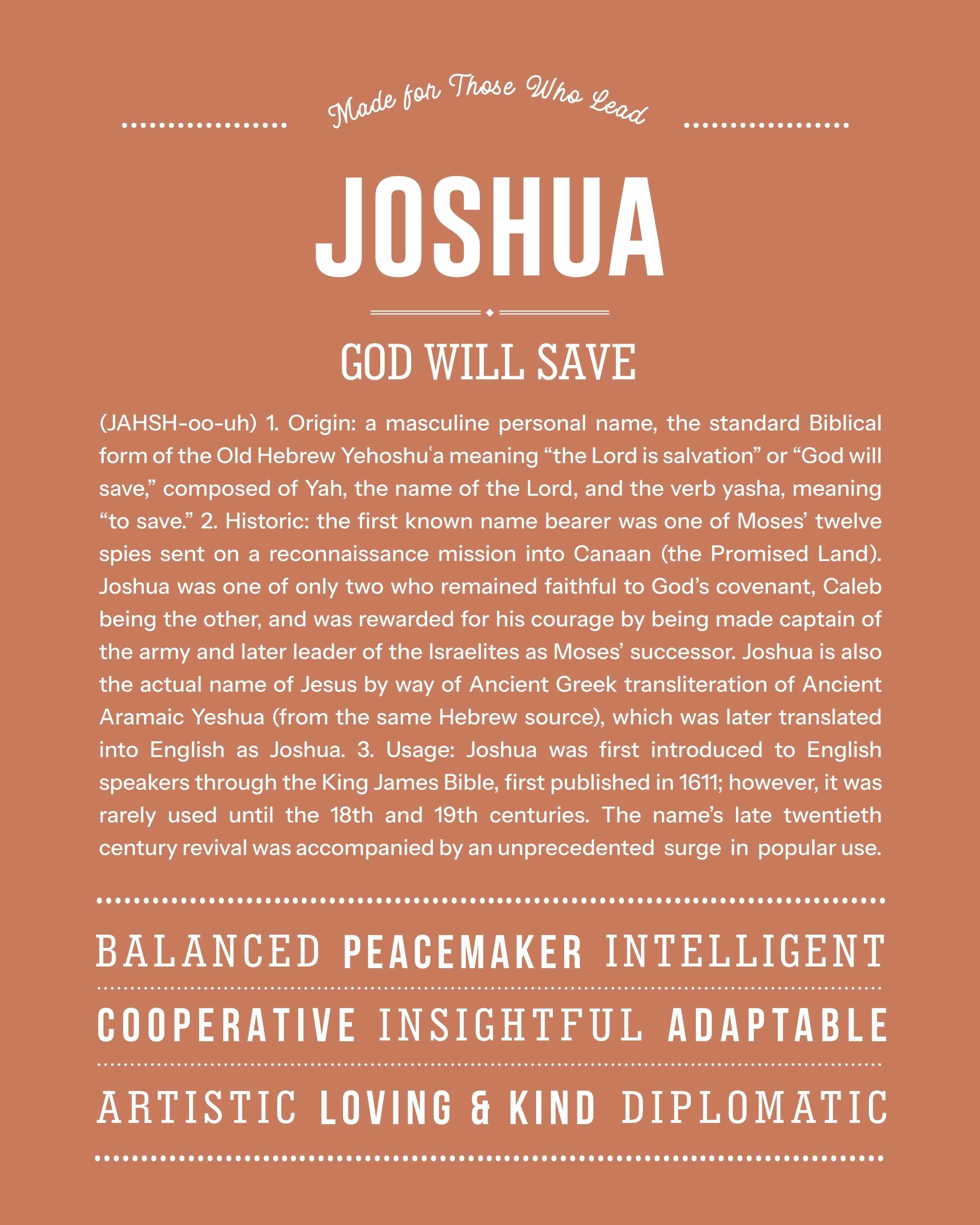 Joshua | Personalised Name Meaning Print – Custom Name Art Gift
