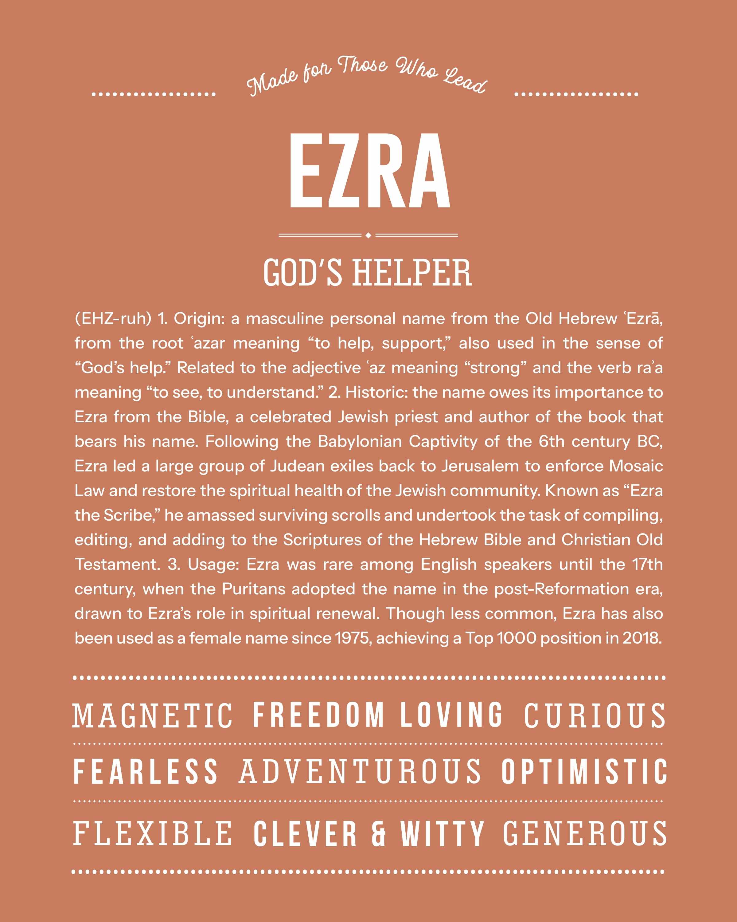 Ezra | Personalised Name Meaning Print – Custom Name Art Gift