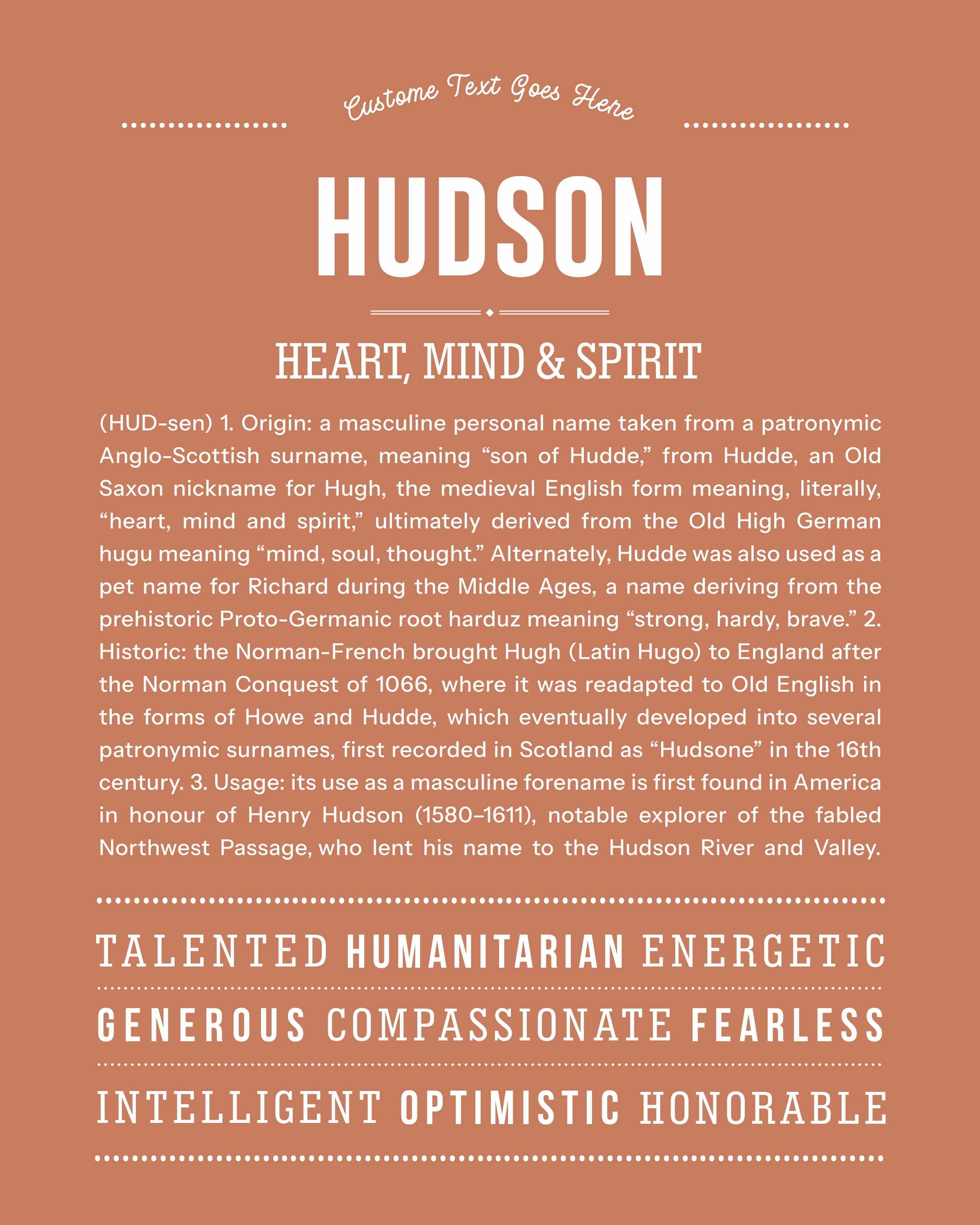 Hudson | Personalised Name Meaning Print – Custom Name Art Gift