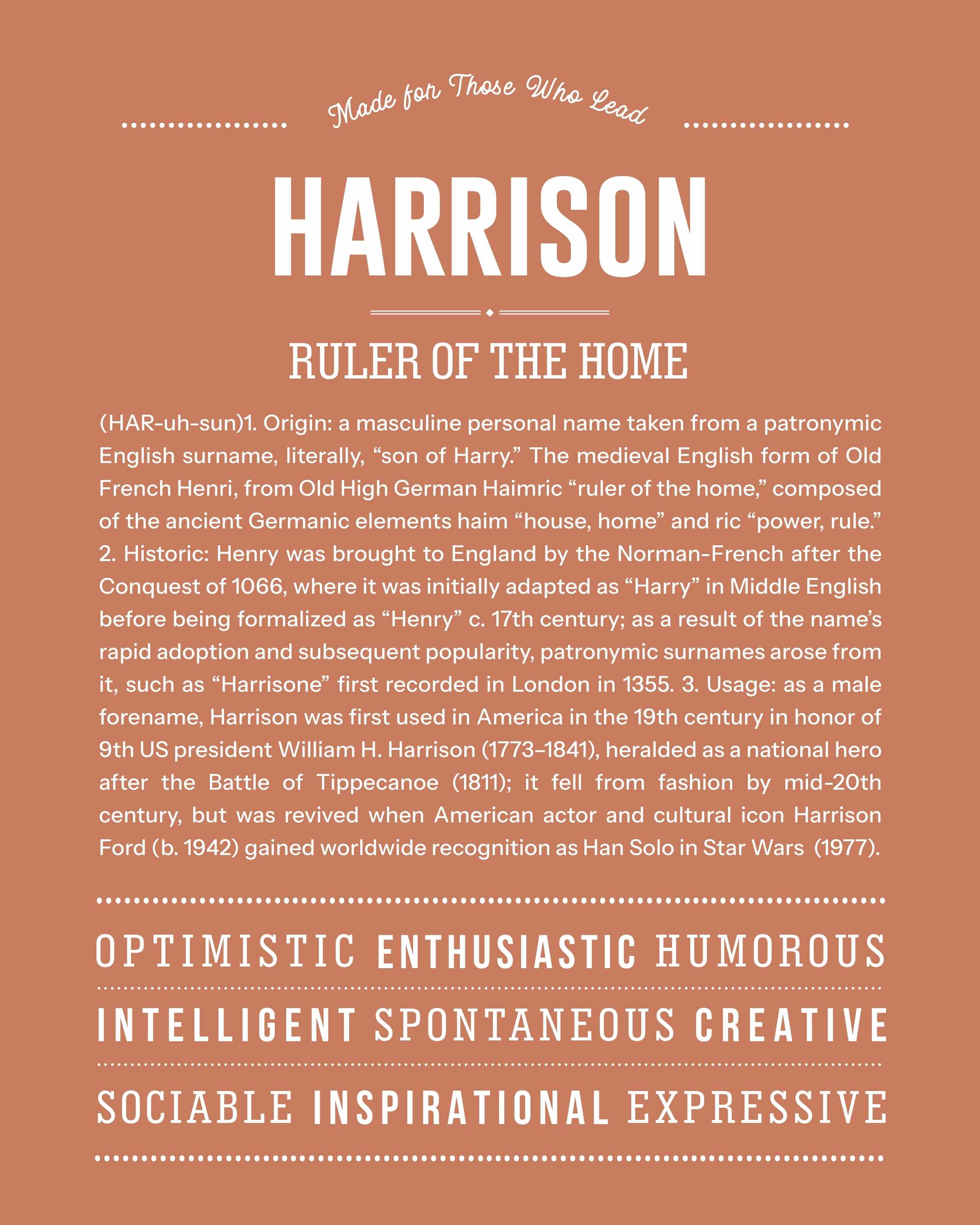 Harrison | Personalised Name Meaning Print – Custom Name Art Gift