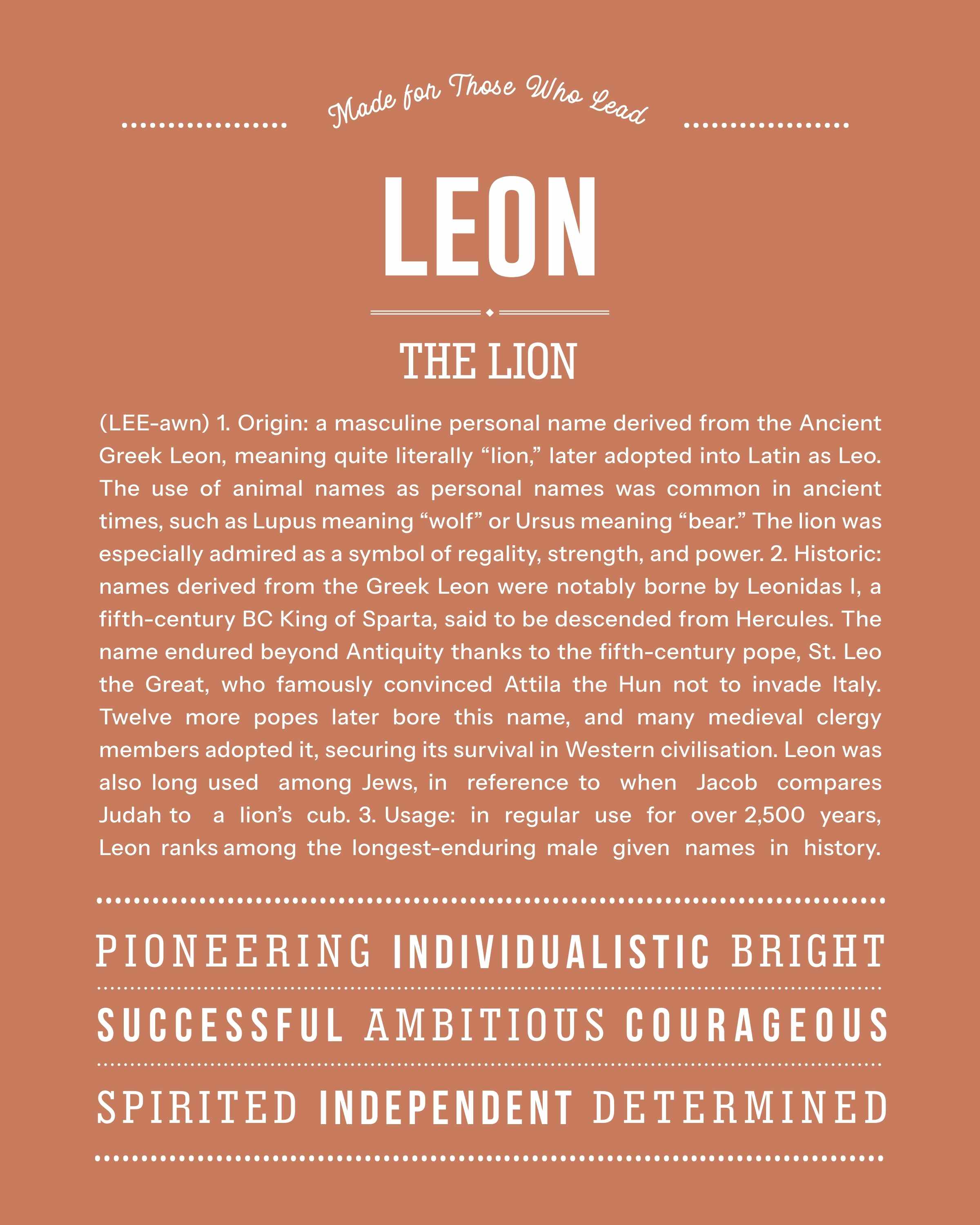 Leon | Personalised Name Meaning Print – Custom Name Art Gift