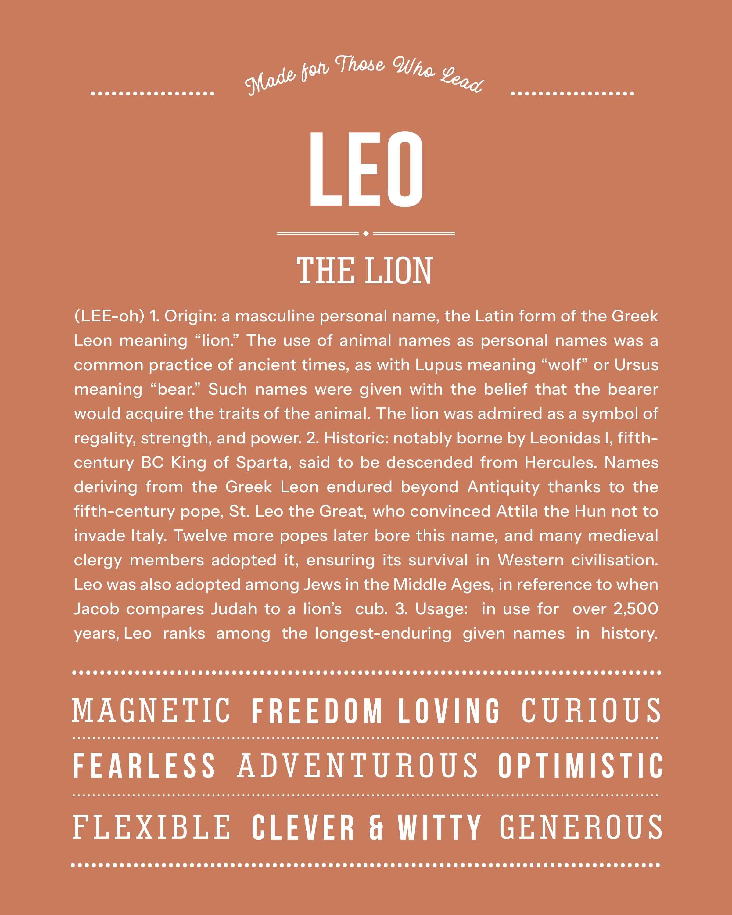 Leo | Personalised Name Meaning Print – Custom Name Art Gift