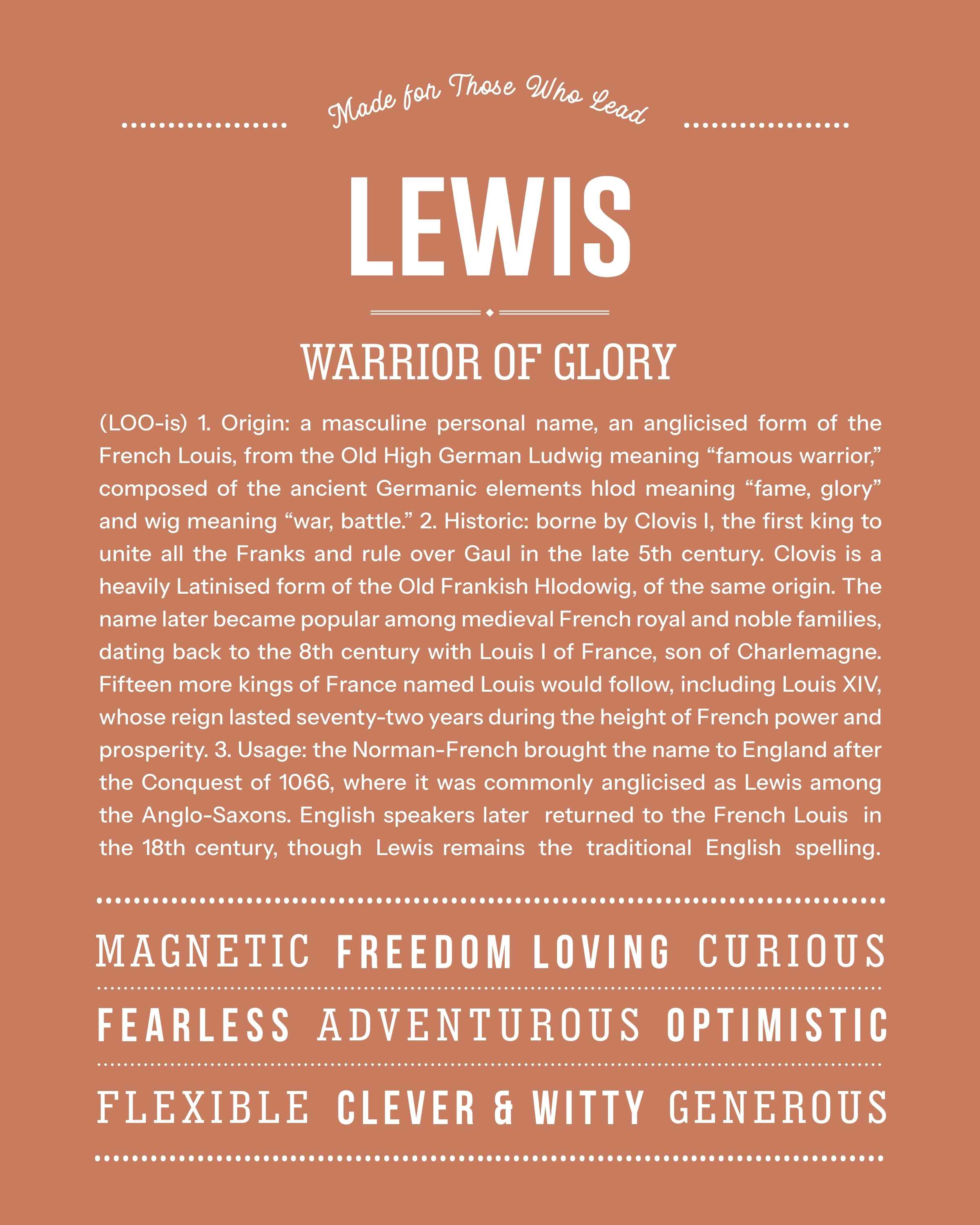 Lewis | Personalised Name Meaning Print – Custom Name Art Gift