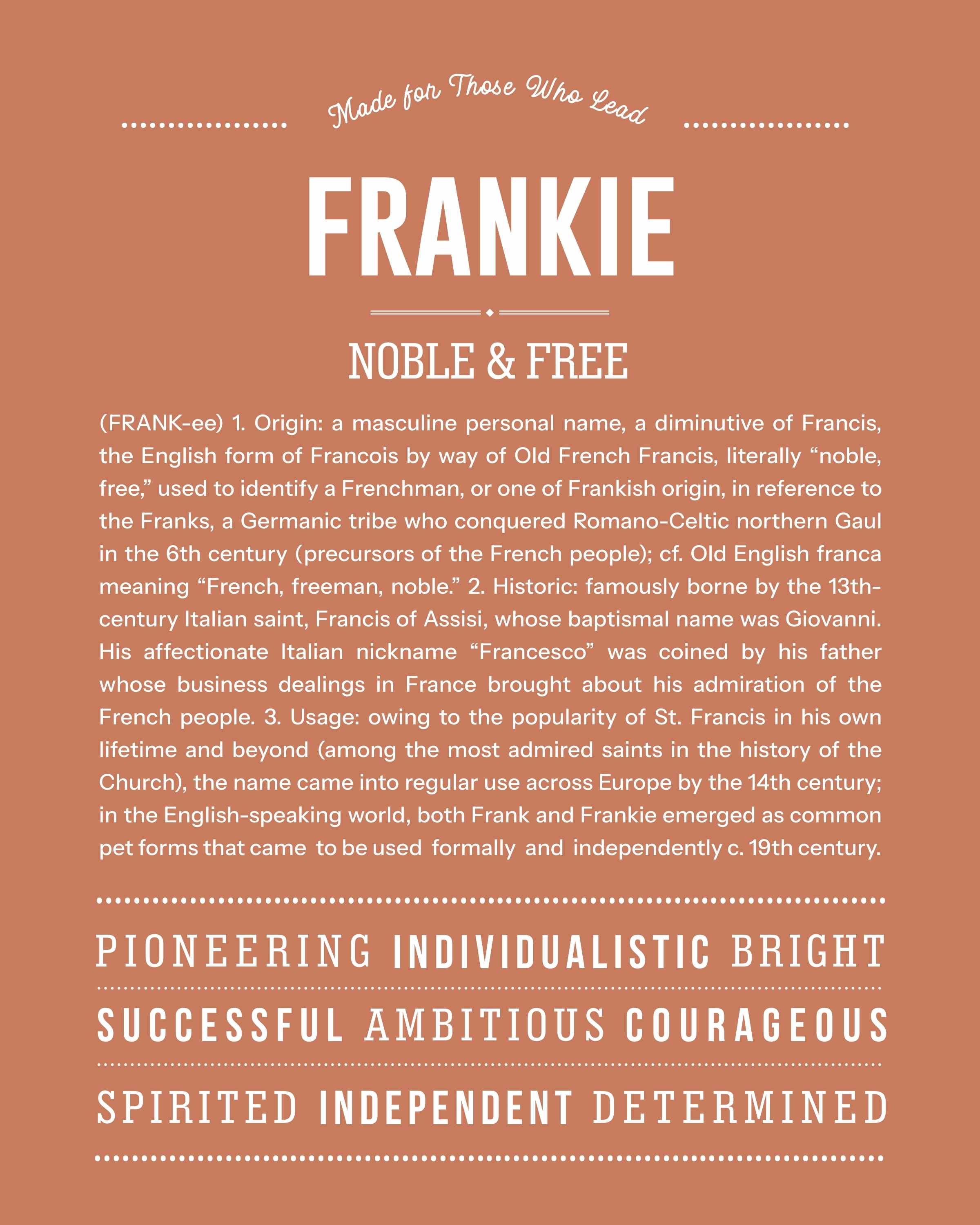 Frankie (male) | Personalised Name Meaning Print – Custom Name Art Gift