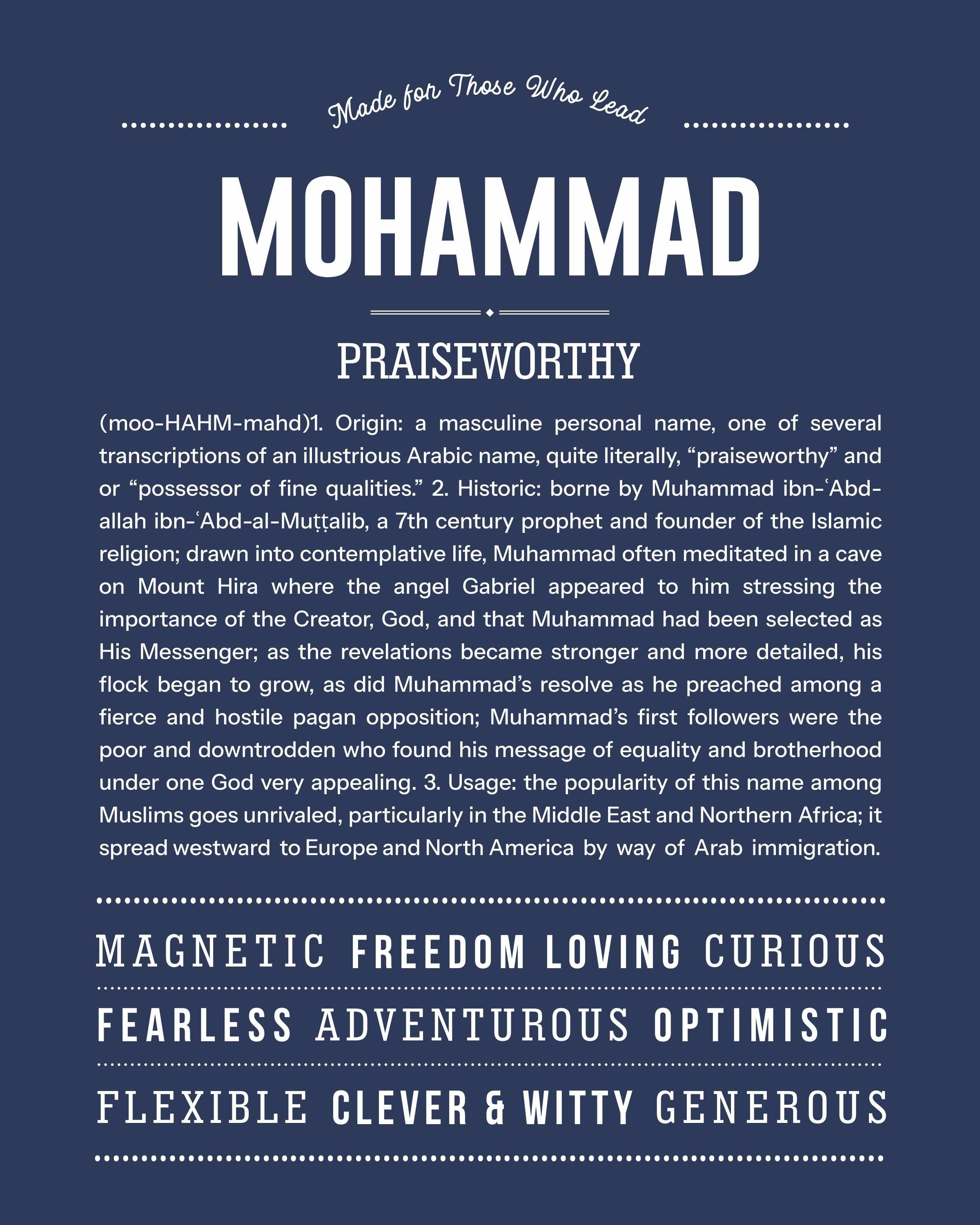 Mohammad | Personalised Name Meaning Print – Custom Name Art Gift